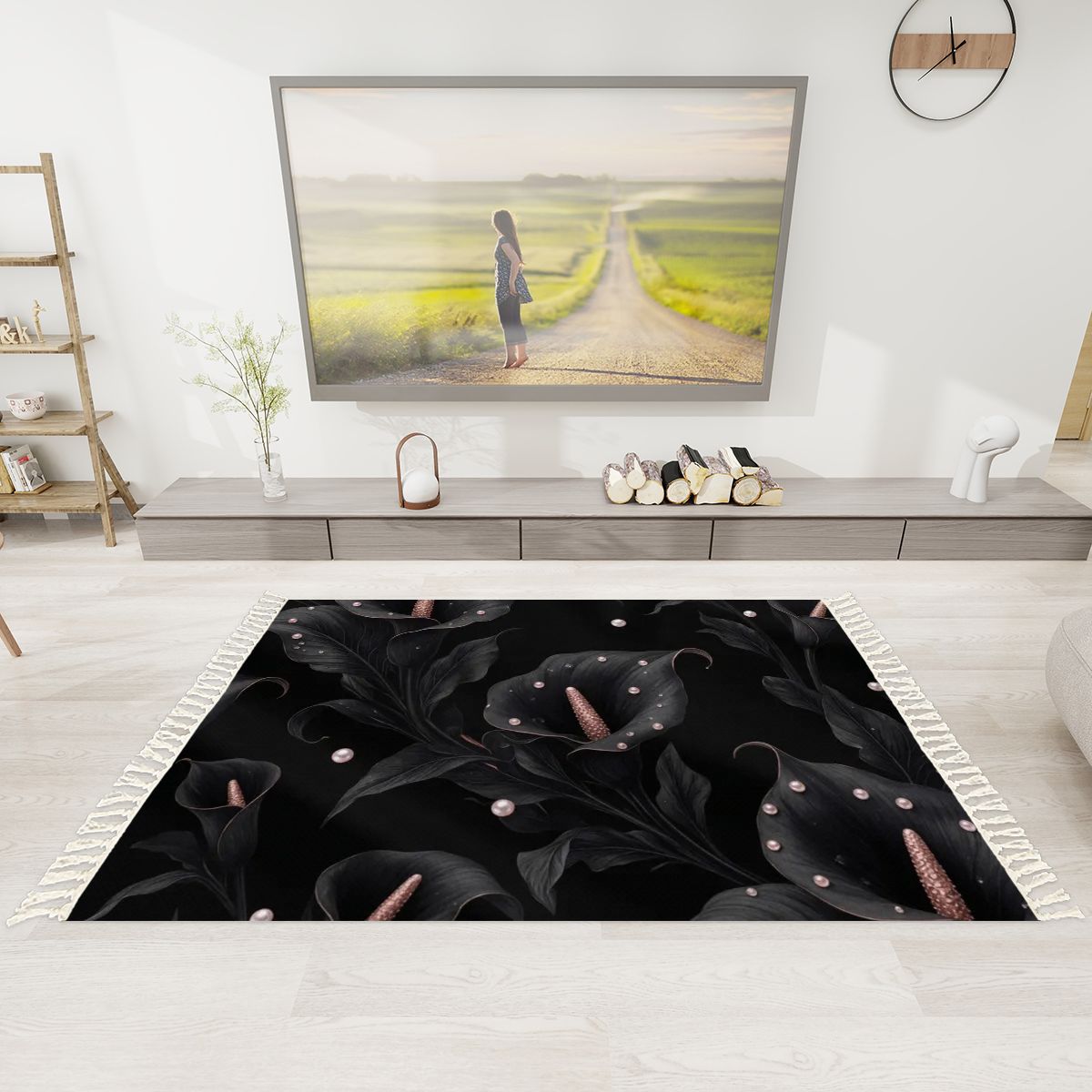 Kalie Noir — Rug with tassels