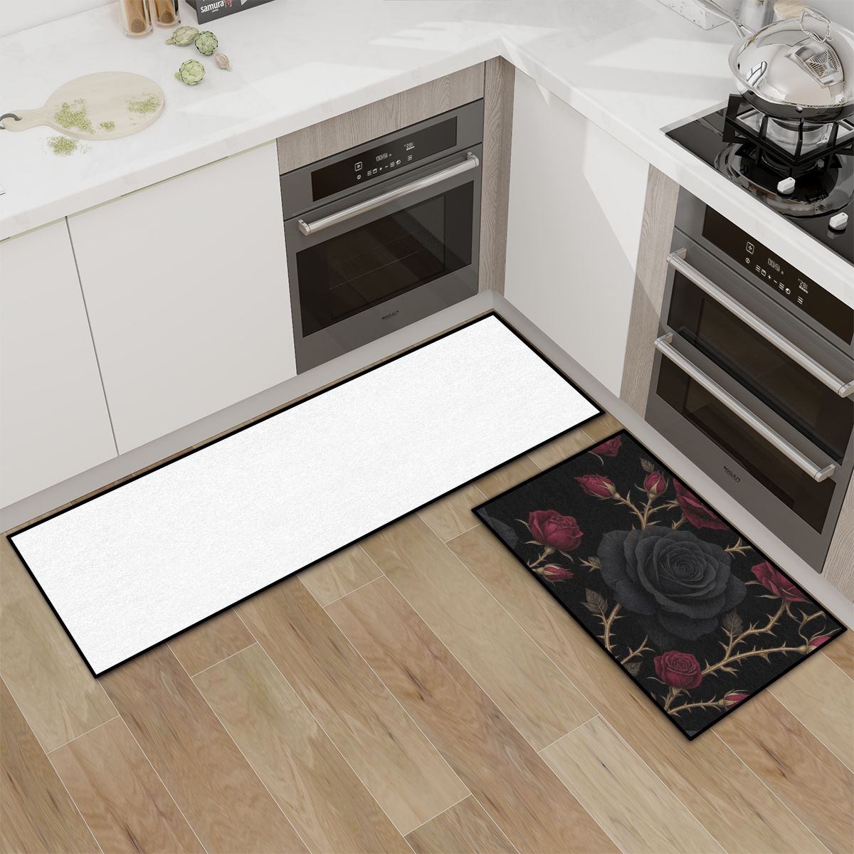 Kitchen Area Rug Set for Floor NonSlip Washable 34noirrosev2aop