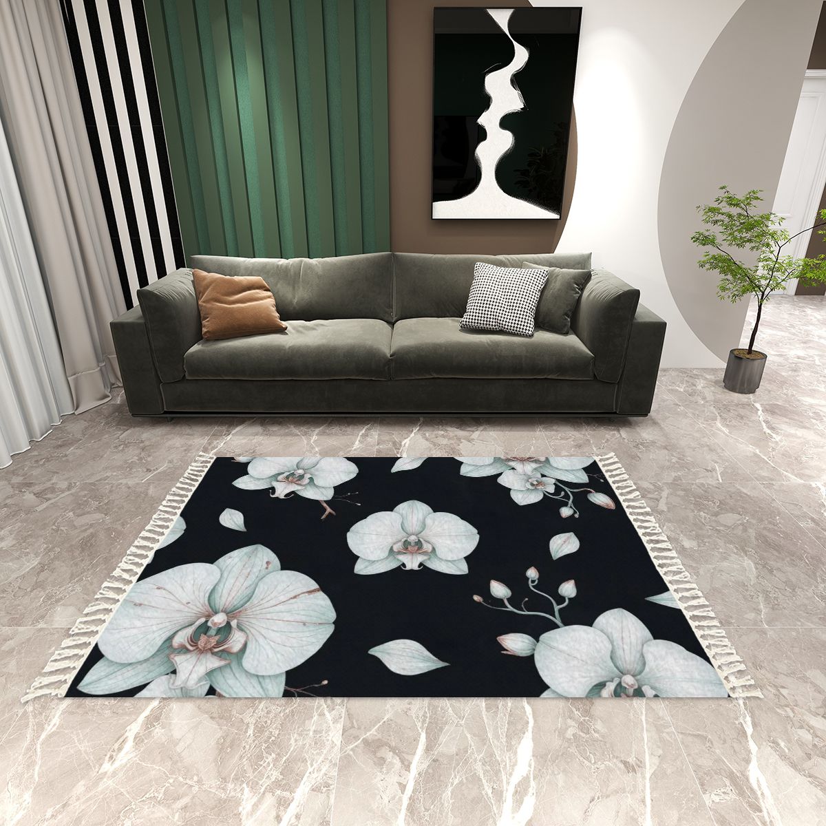 Orchidee Noc — Rug with tassels