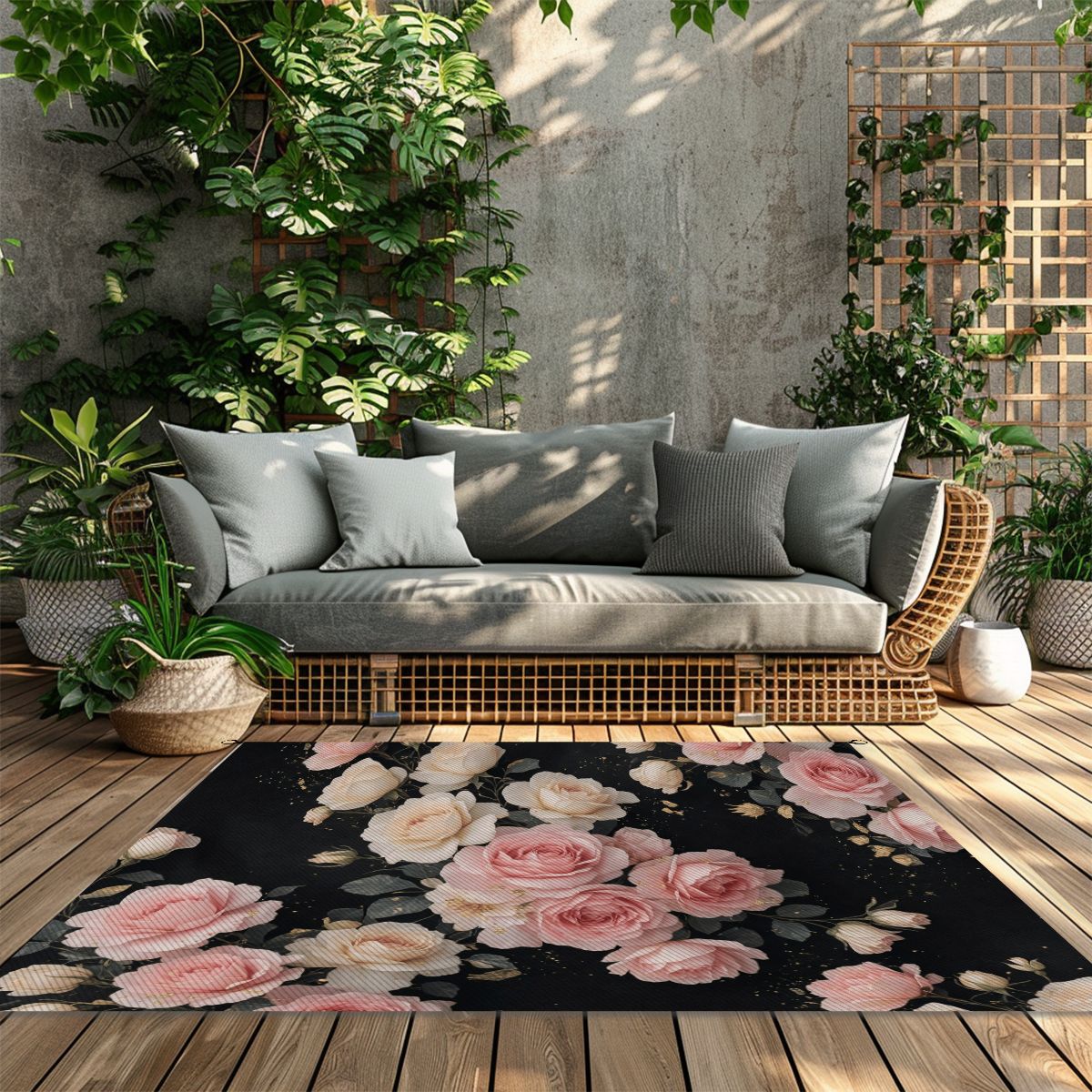 Outdoor Plastic Straw Rug 27rozekaskadaaop