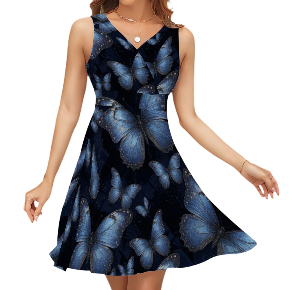 Sleeveless V Neck Dress 03motylemonarchaop