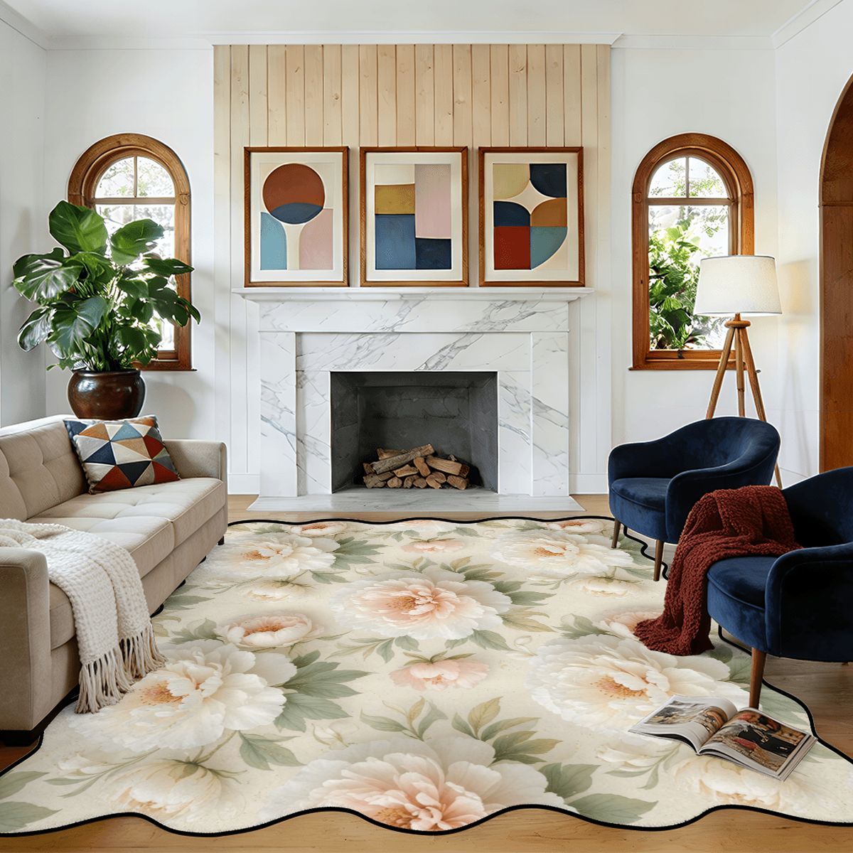 Scalloped Area Rug 120"x96" 11peoniebialaaop
