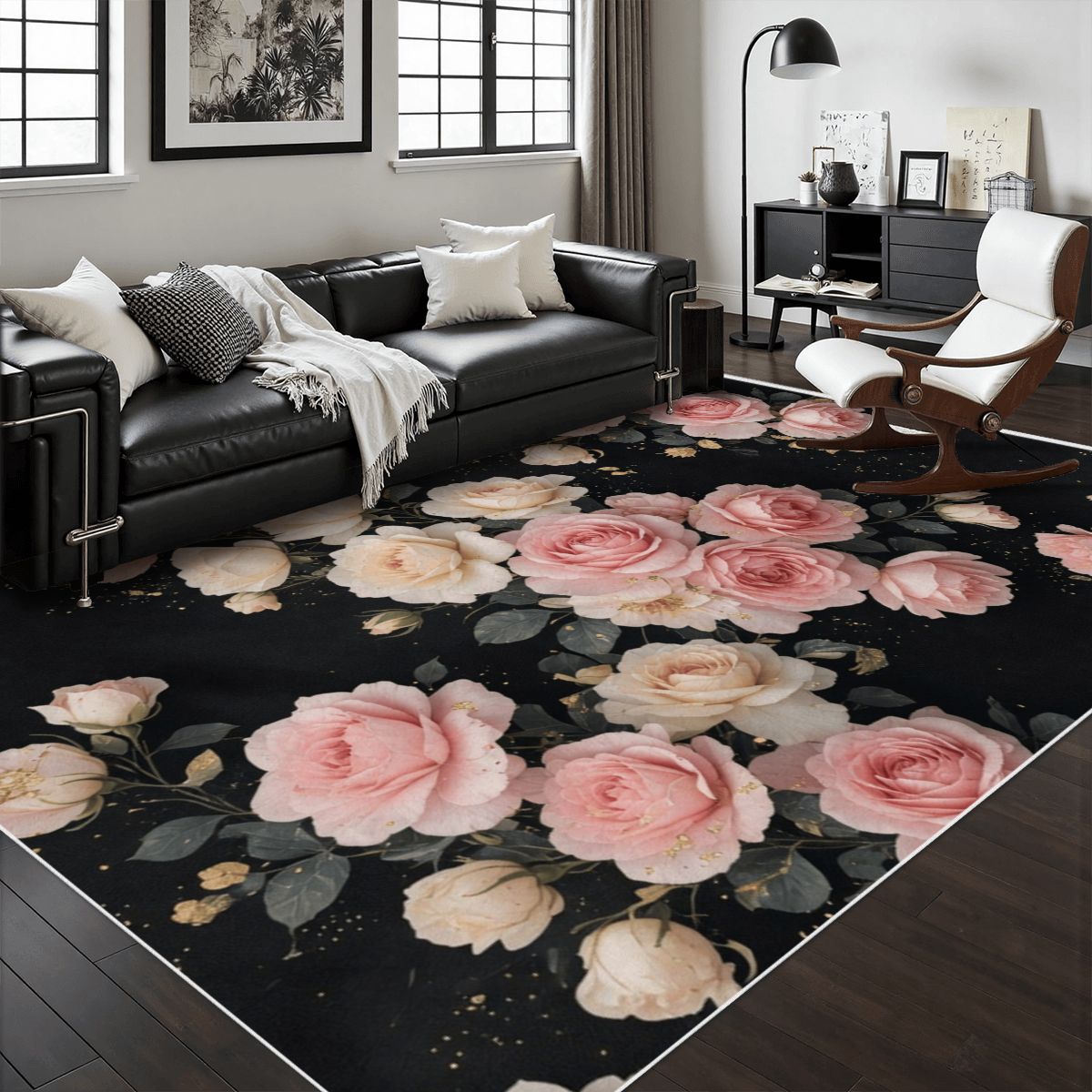 Area Rug with White Border 48"x72" 27rozekaskadaaop