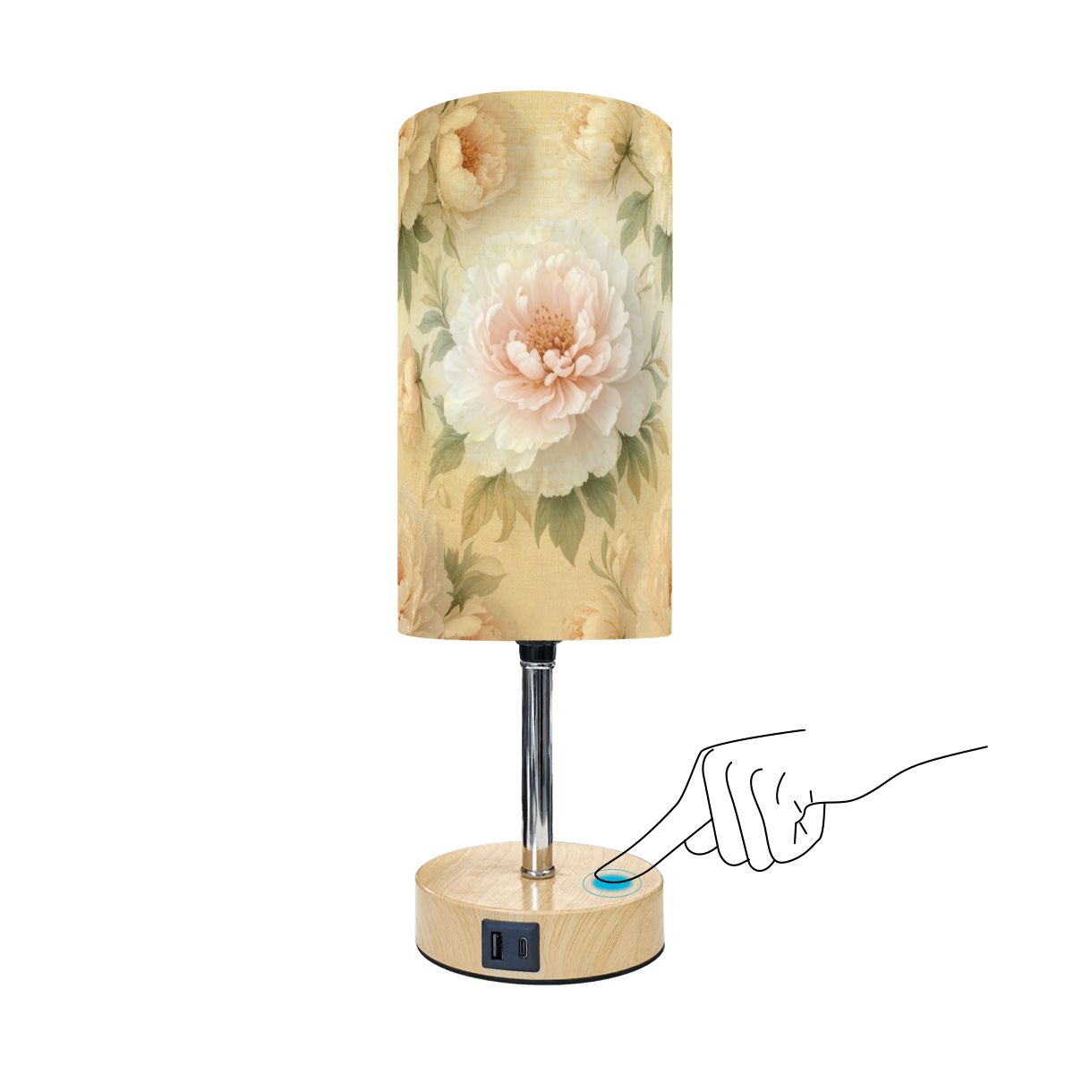 Touch Bedside Table Lamp with USB 11peoniebialaaop