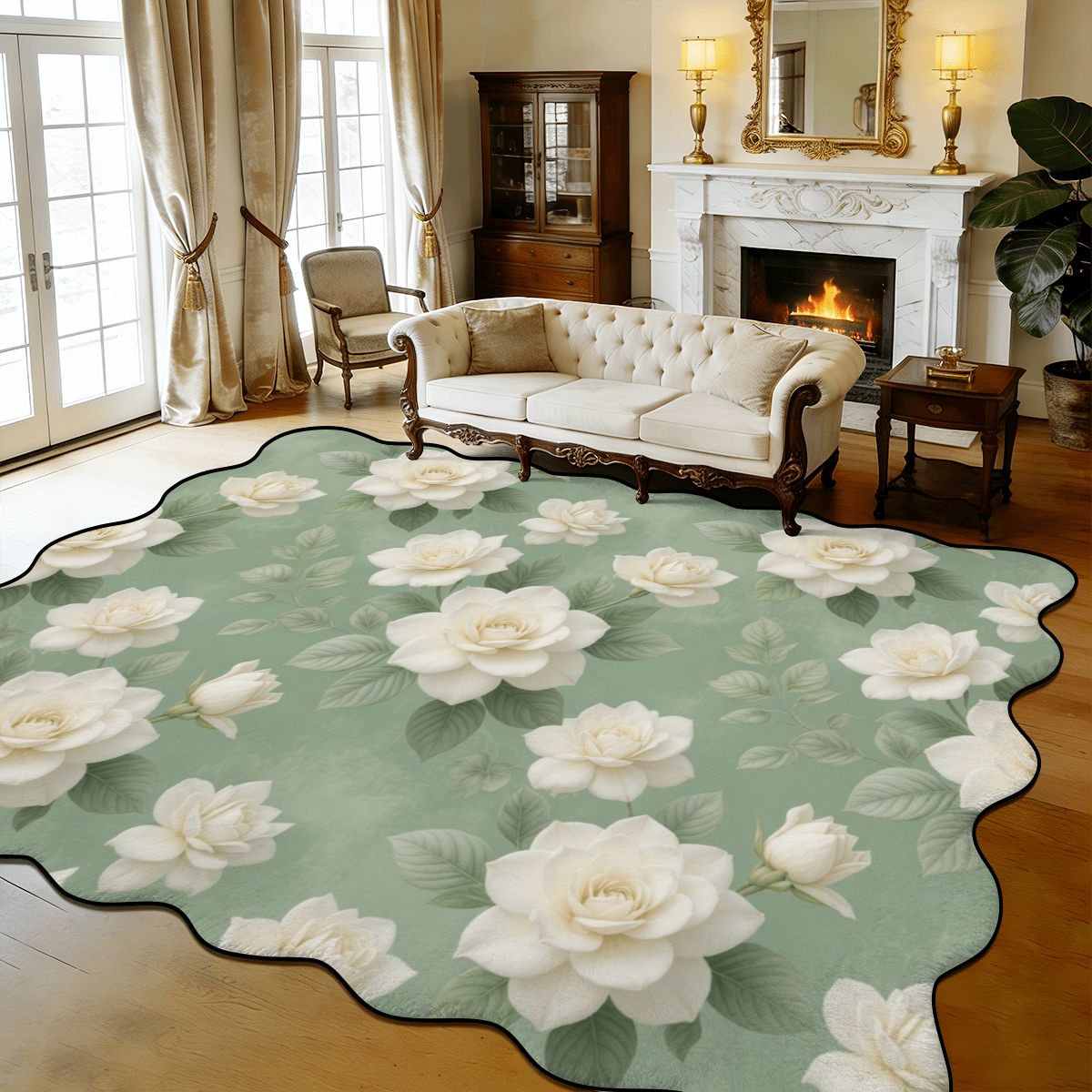 Scalloped Area Rug 168"x118" 18gardeniesageaop