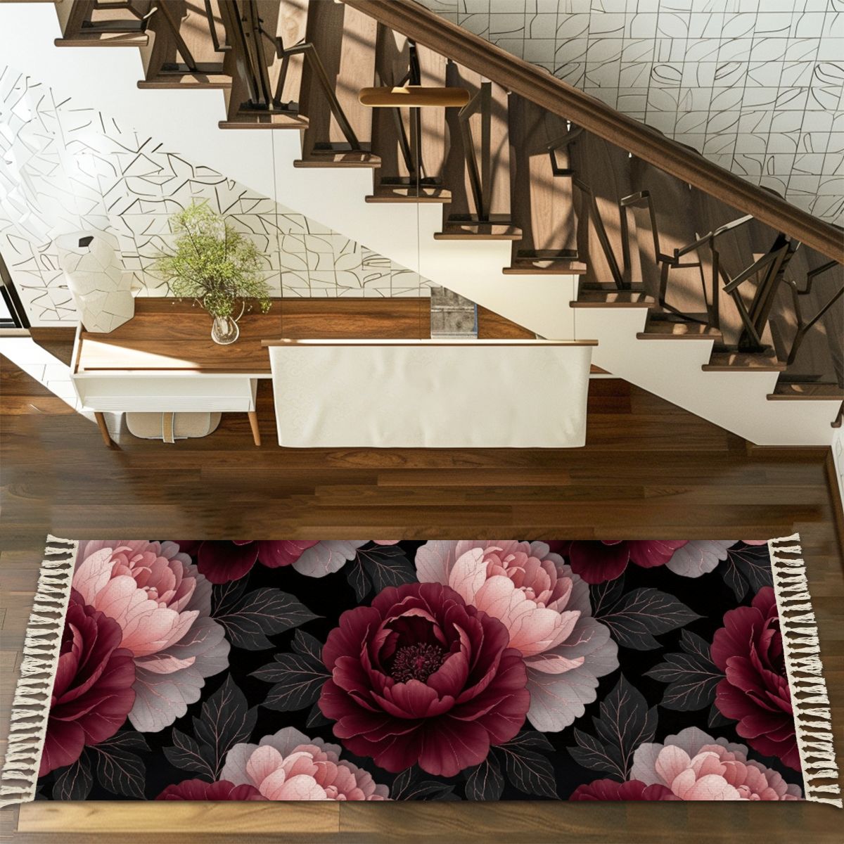 Multiple Sizes Runner Rug with Tassels 26peoniegardenv2aop