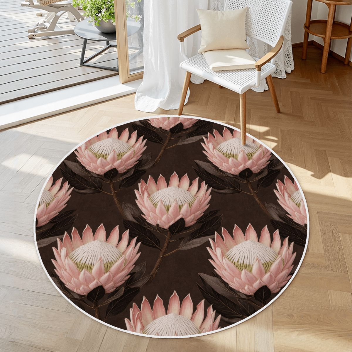 Soft Round Area Rug with White Border 45proteav2aop