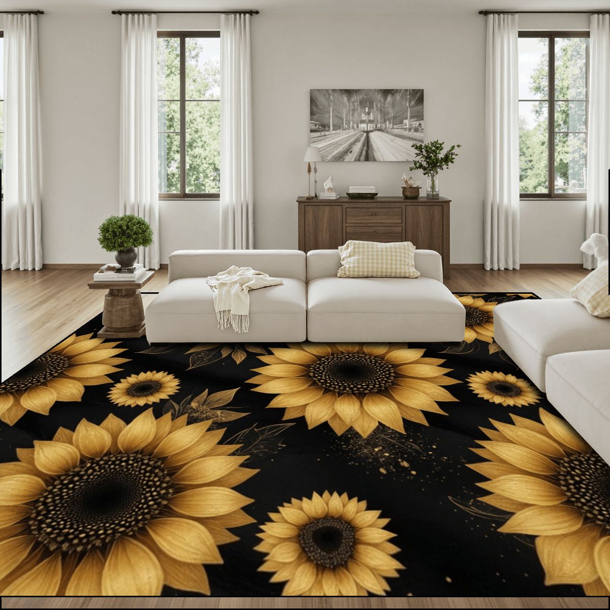 Large Area Rug Floor Carpet (4:3) 22slonecznikigoldaop