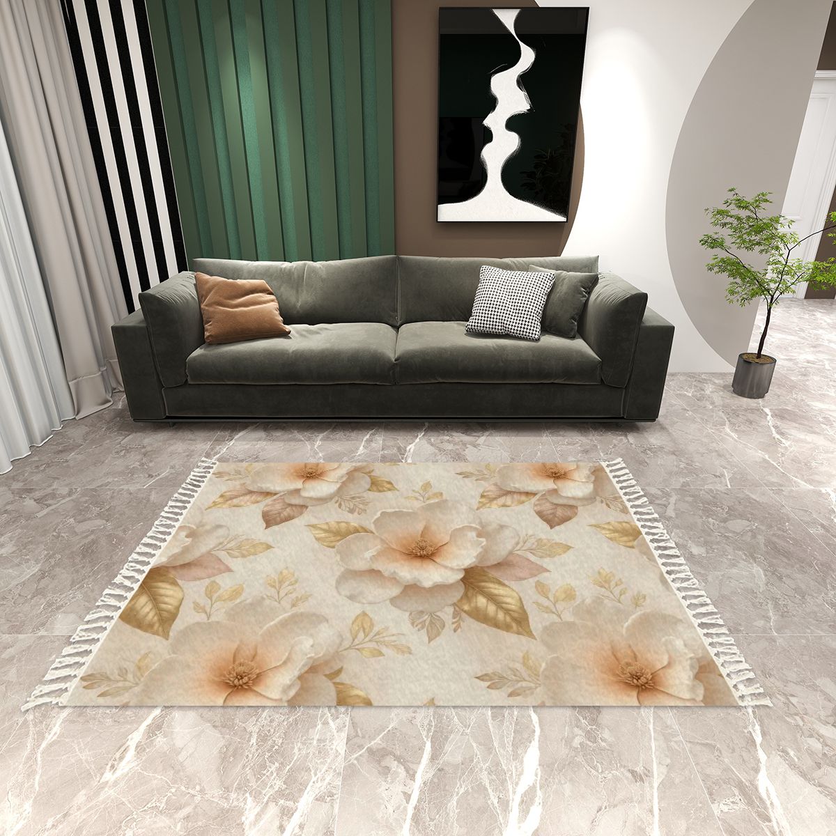 Magnolie Champagne — Rug with tassels