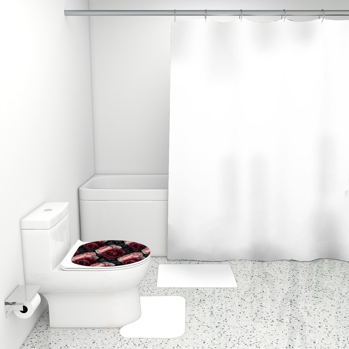 Bathroom Rugs Set with Shower Curtain 4 pcs 26peoniegardenv2aop