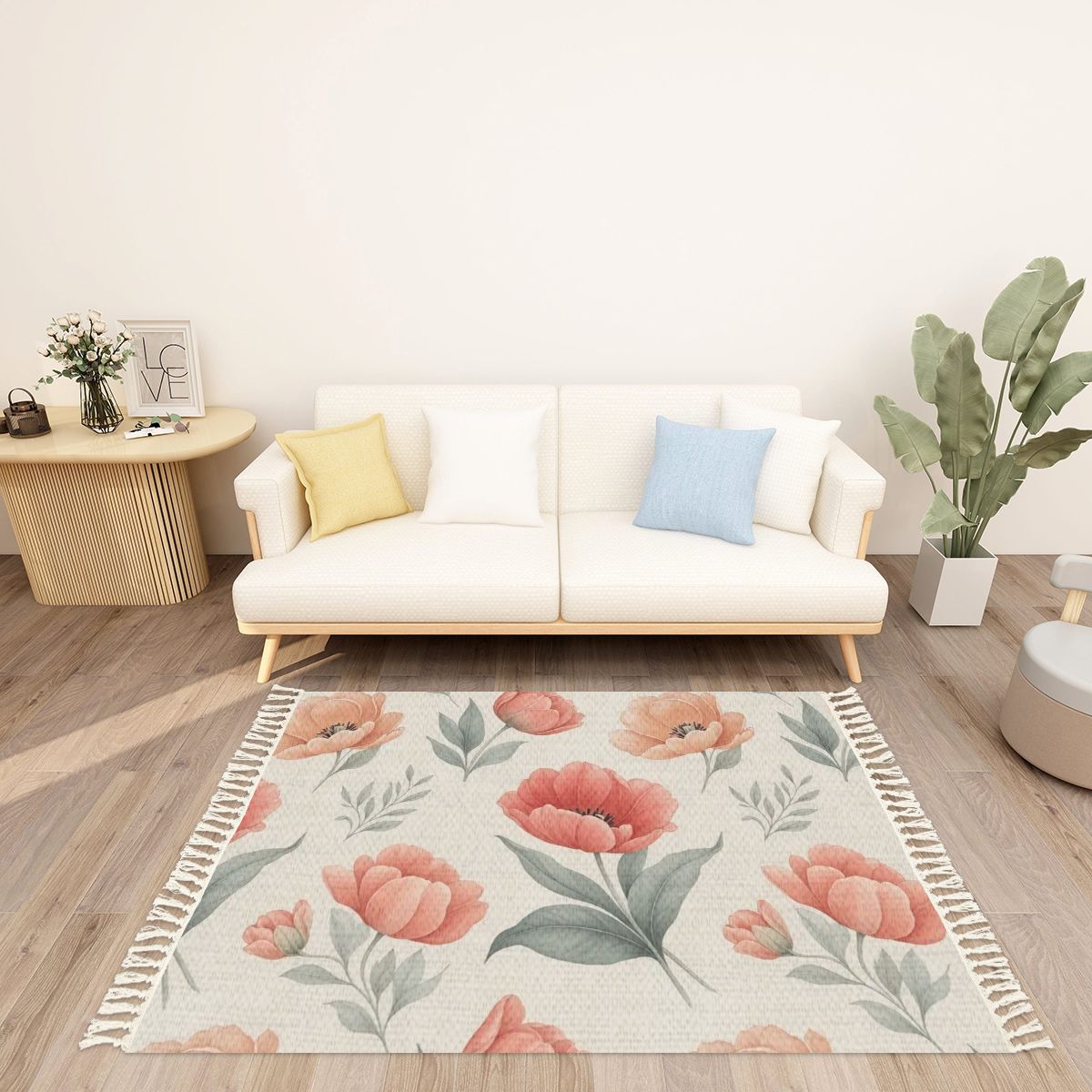 Tulipany Peach — Rug with tassels