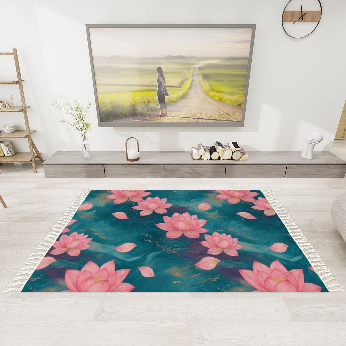 Lotosy Teal — Rug with tassels