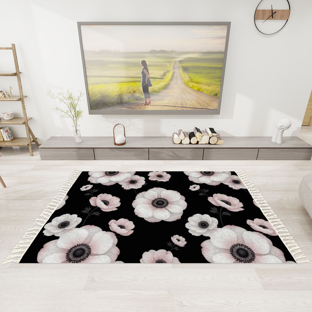 Area Rug with Tassels (5:3) 21anemonynoiraop
