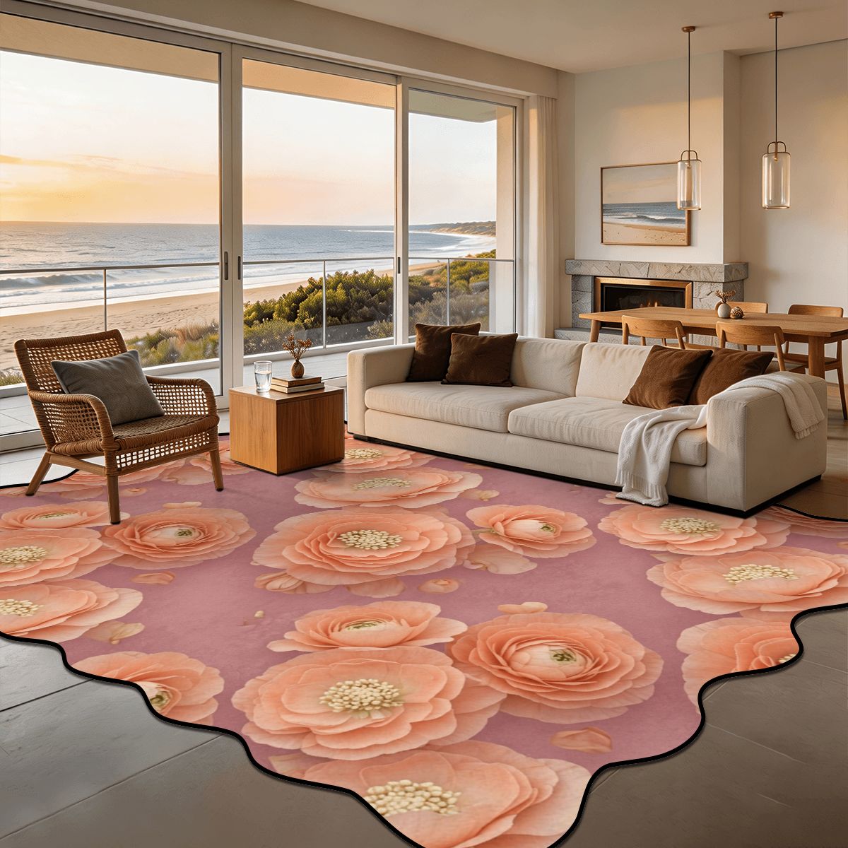 Scalloped Area Rug 144"x108" 19jaskrybrzoskwiniaaop