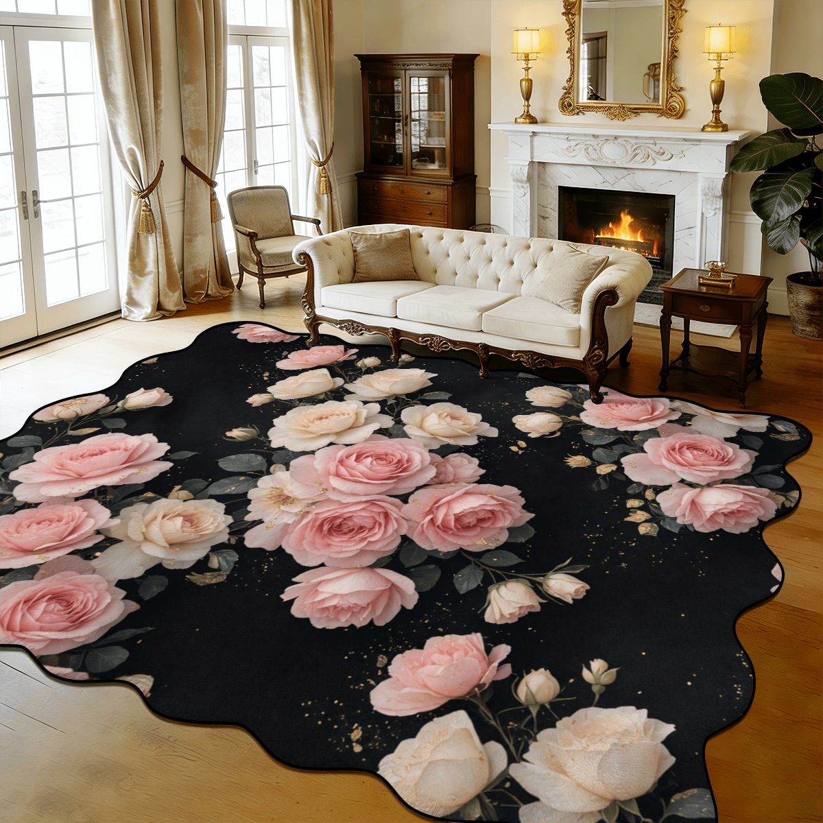 Scalloped Area Rug 168"x118" 27rozekaskadaaop