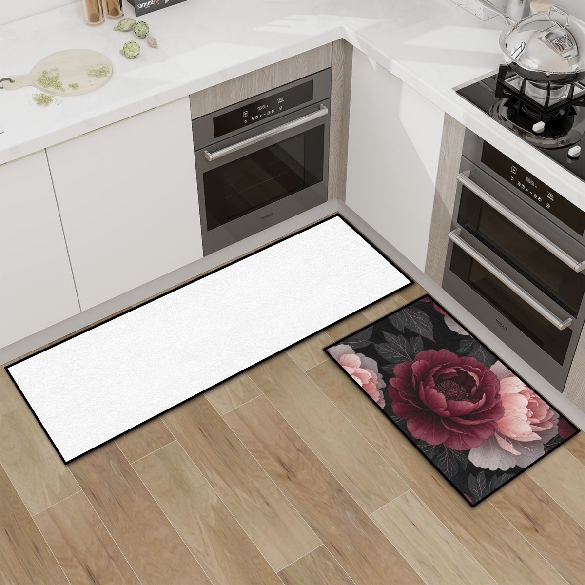 Kitchen Area Rug Set for Floor NonSlip Washable 26peoniegardenv2aop