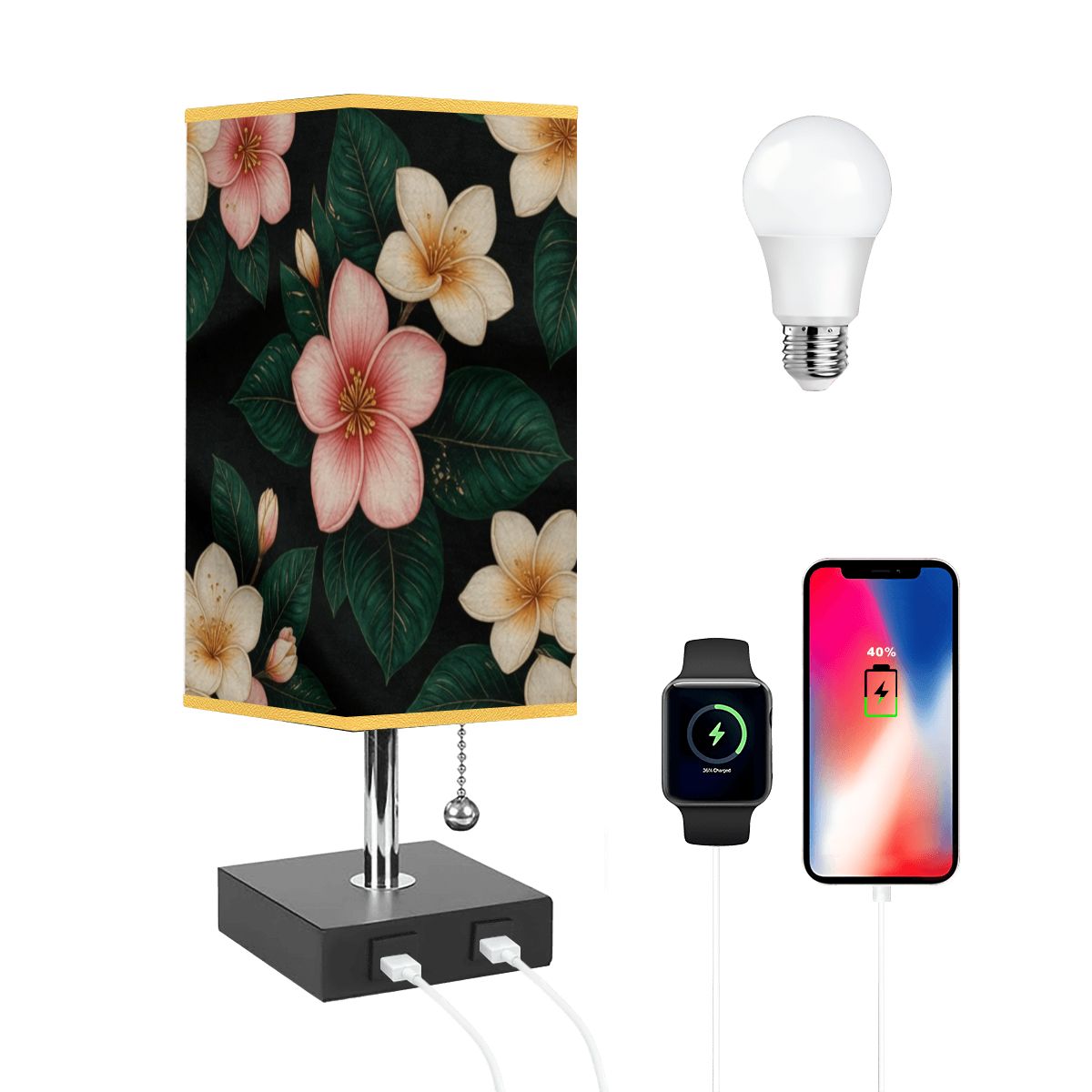 Square Table Lamp with USB Port Gold Trim 35plumeriav2aop