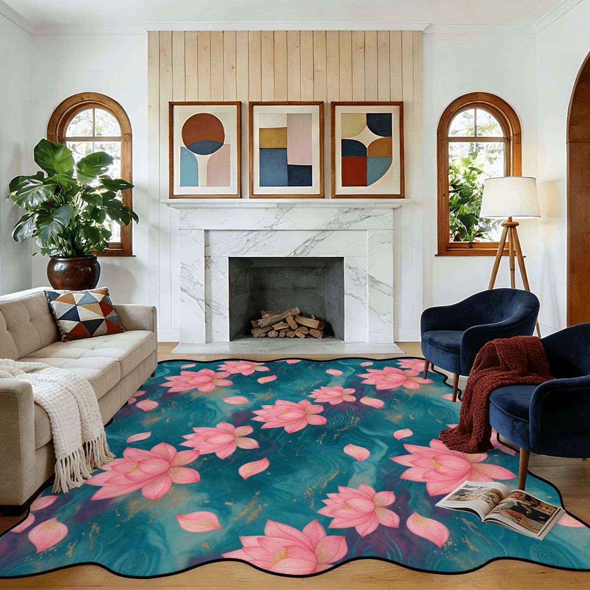 Scalloped Area Rug 120"x96" 15lotosytealaop