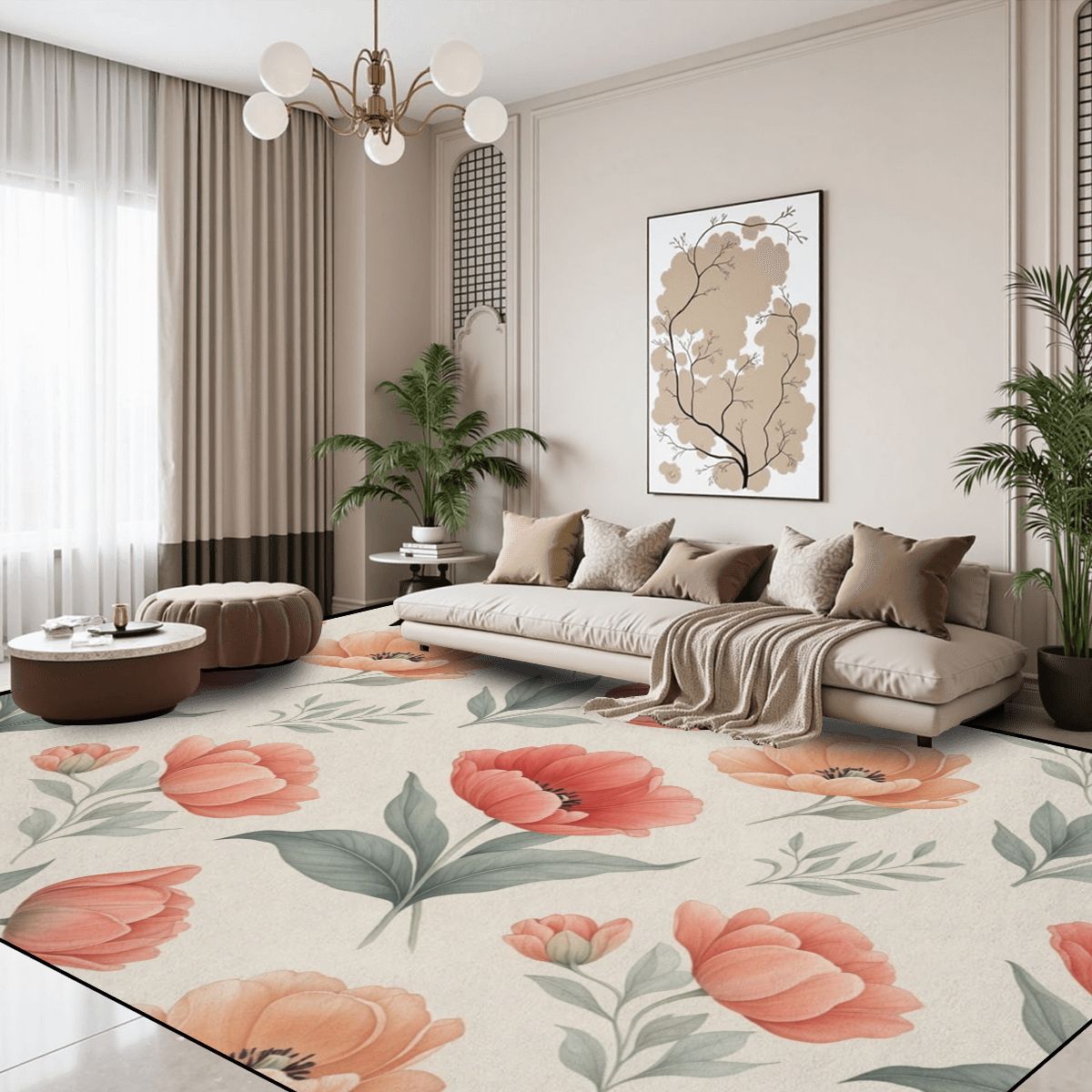Large Area Rug Floor Carpet (7:5) 14tulipanypeachaop
