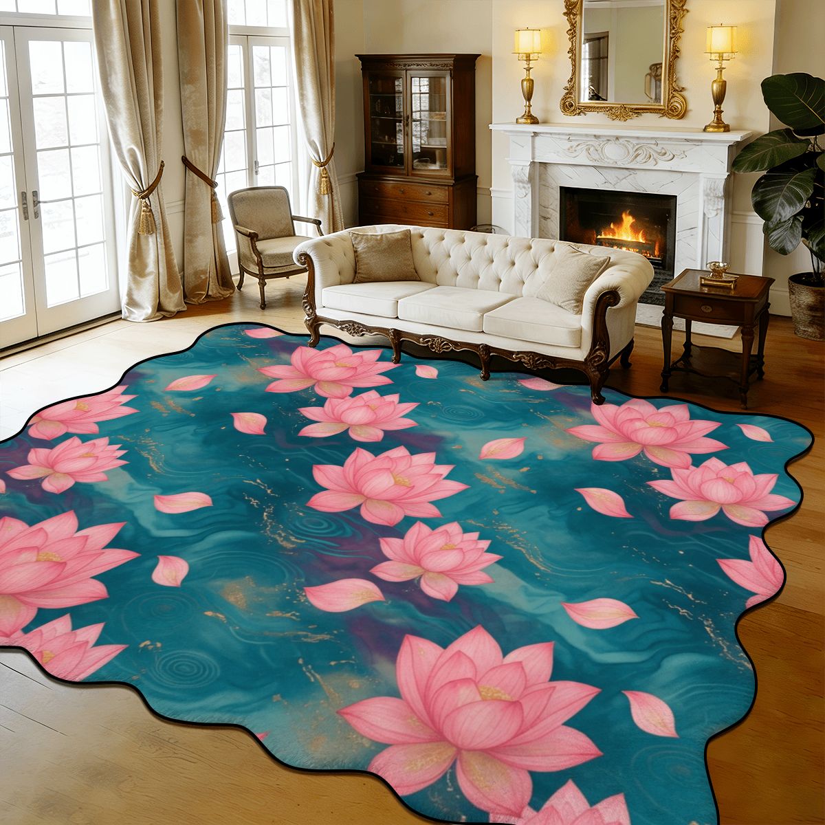 Scalloped Area Rug 168"x118" 15lotosytealaop