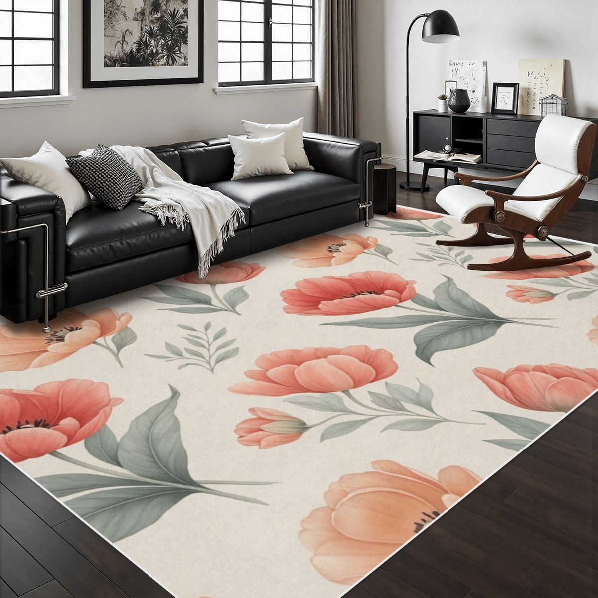 Area Rug with White Border 48"x72" 14tulipanypeachaop