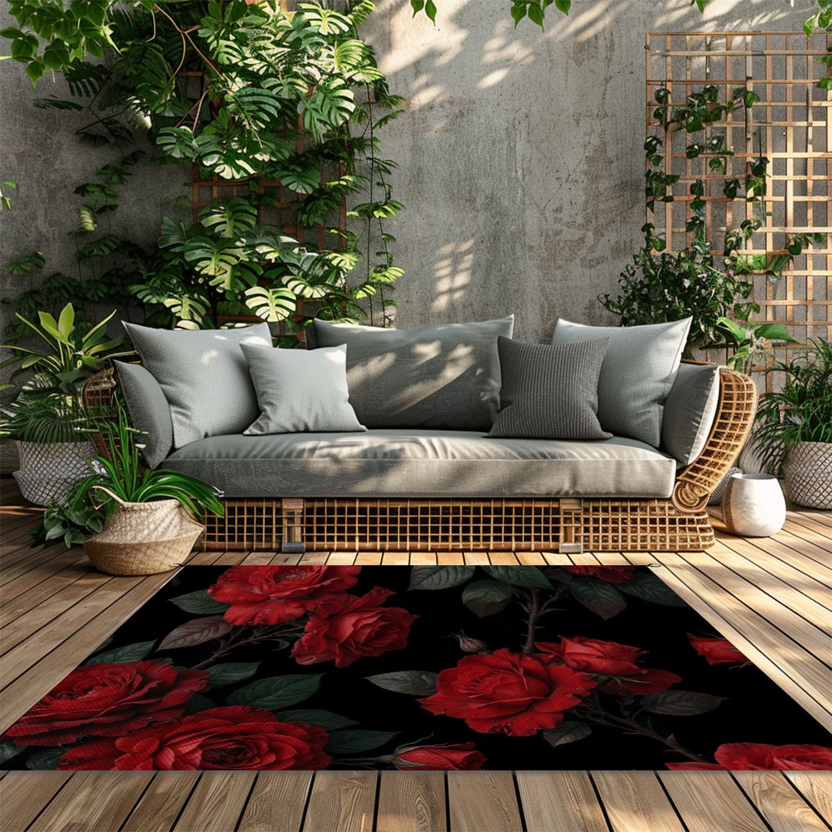 Outdoor Plastic Straw Rug 12rozeczerwoneaop