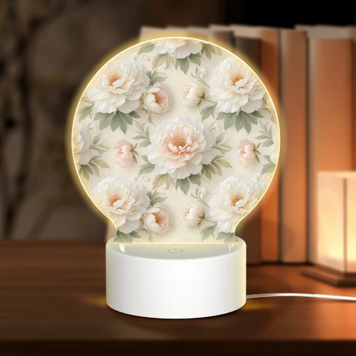 Round Acrylic Night Light 11peoniebialaaop