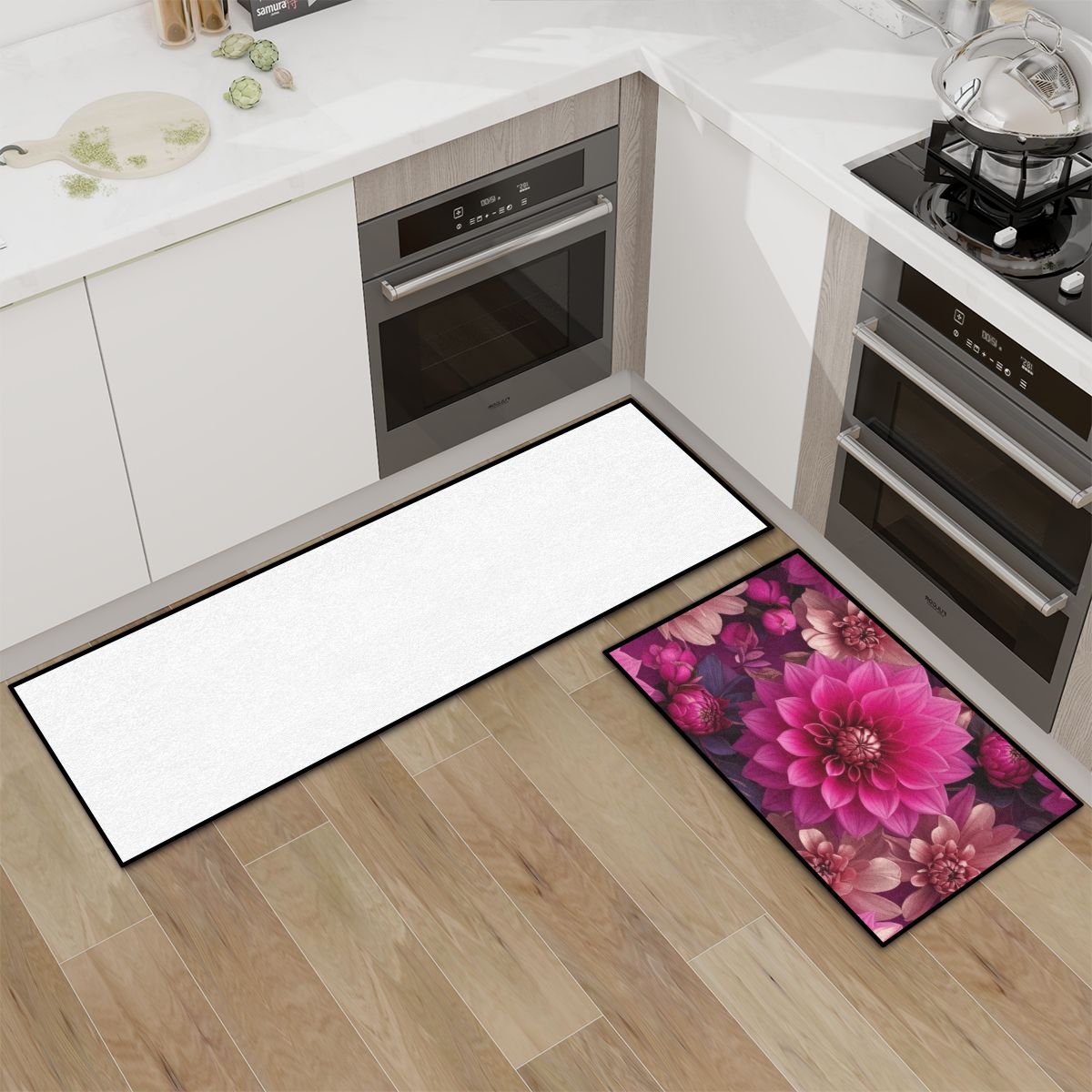 Dalie Fuksja — Kitchen rug set