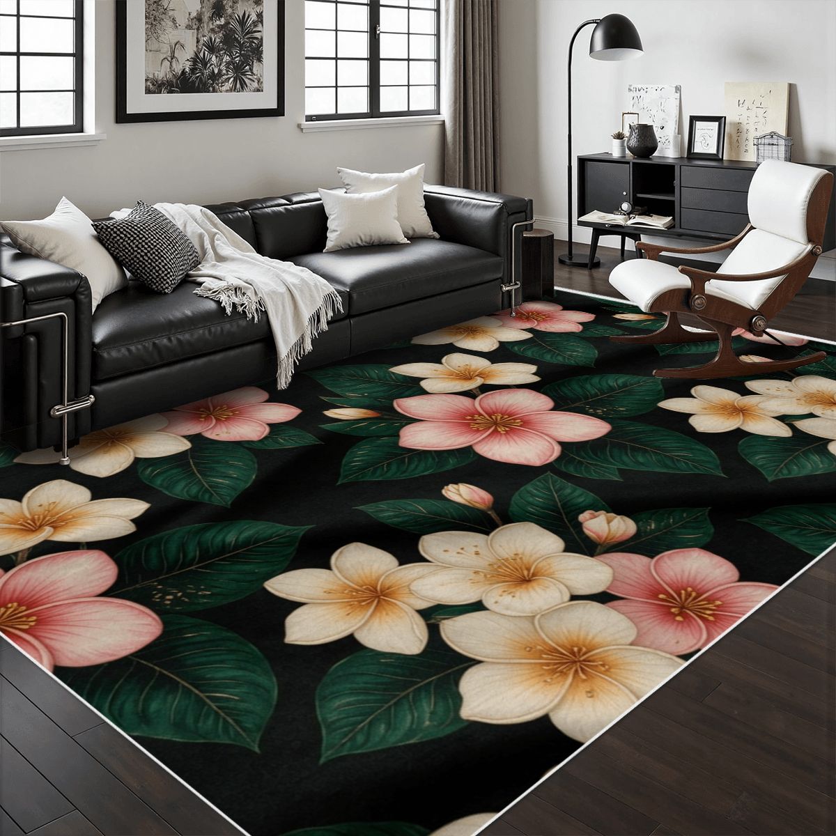 Area Rug with White Border 48"x72" 35plumeriav2aop