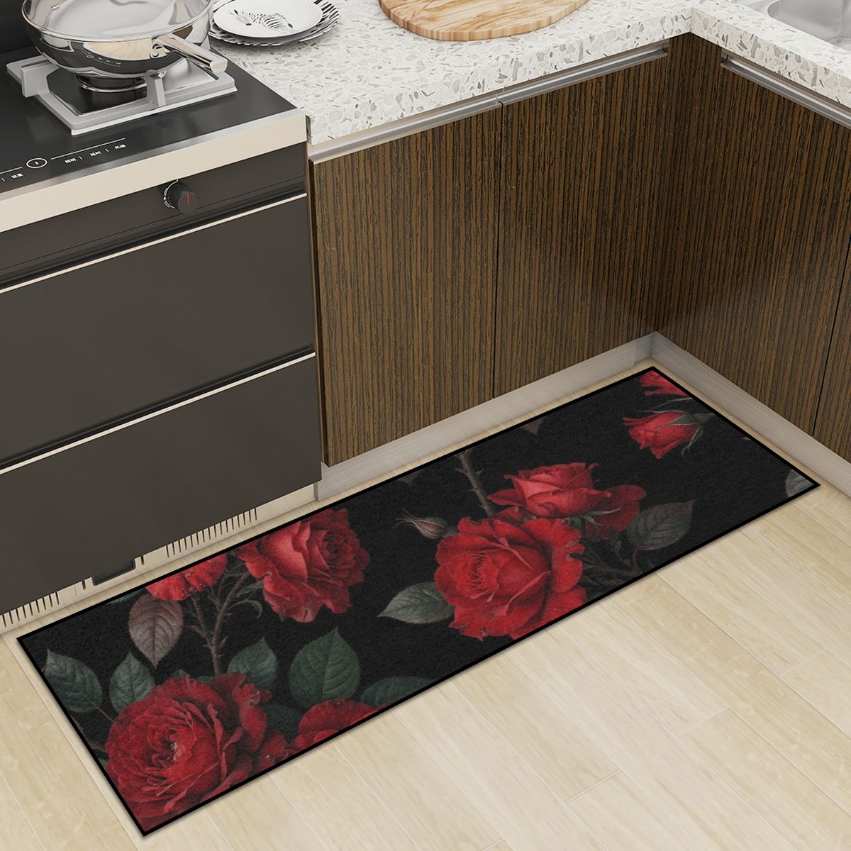 Kitchen Area Rug for Floor NonSlip Washable 12rozeczerwoneaop