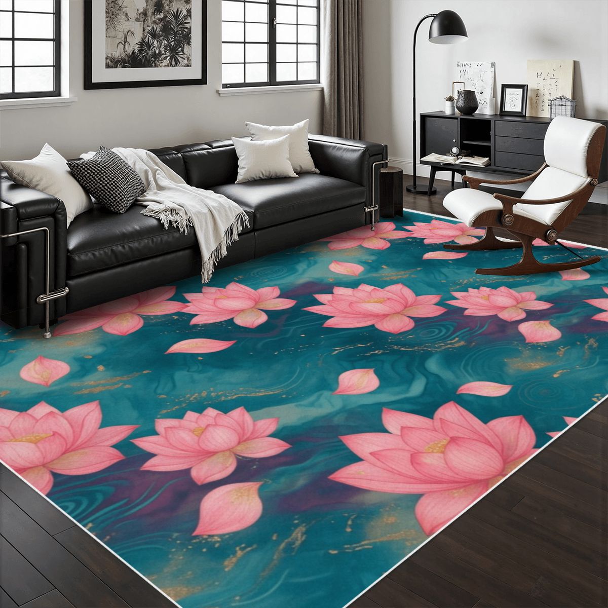 Area Rug with White Border 15lotosytealaop