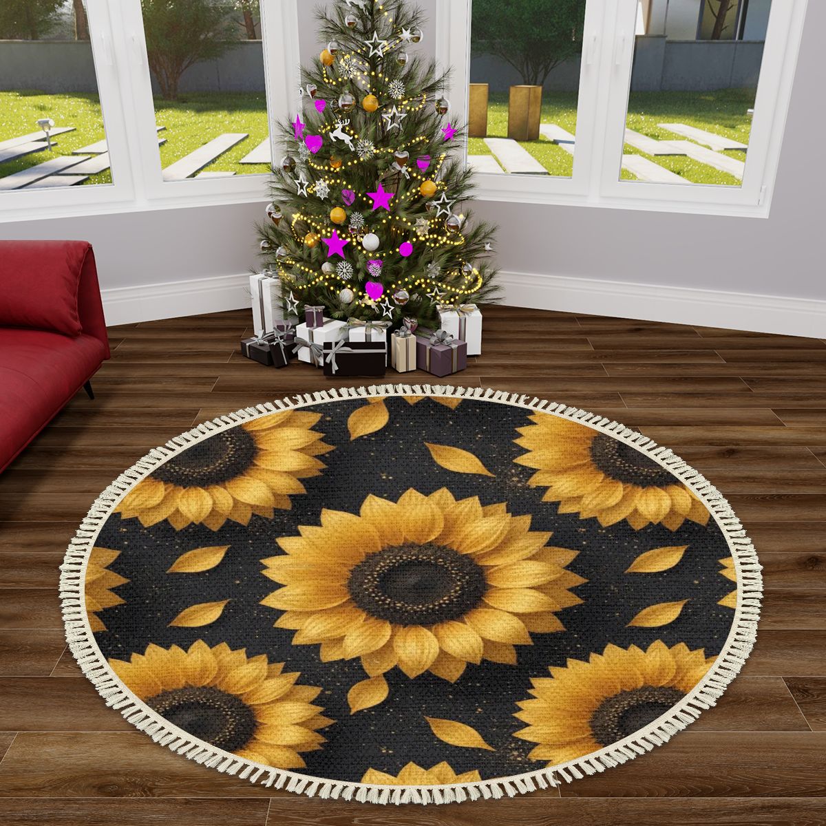 Multiple Sizes Round Area Rug with Tassels 47slonecznikiv2aop