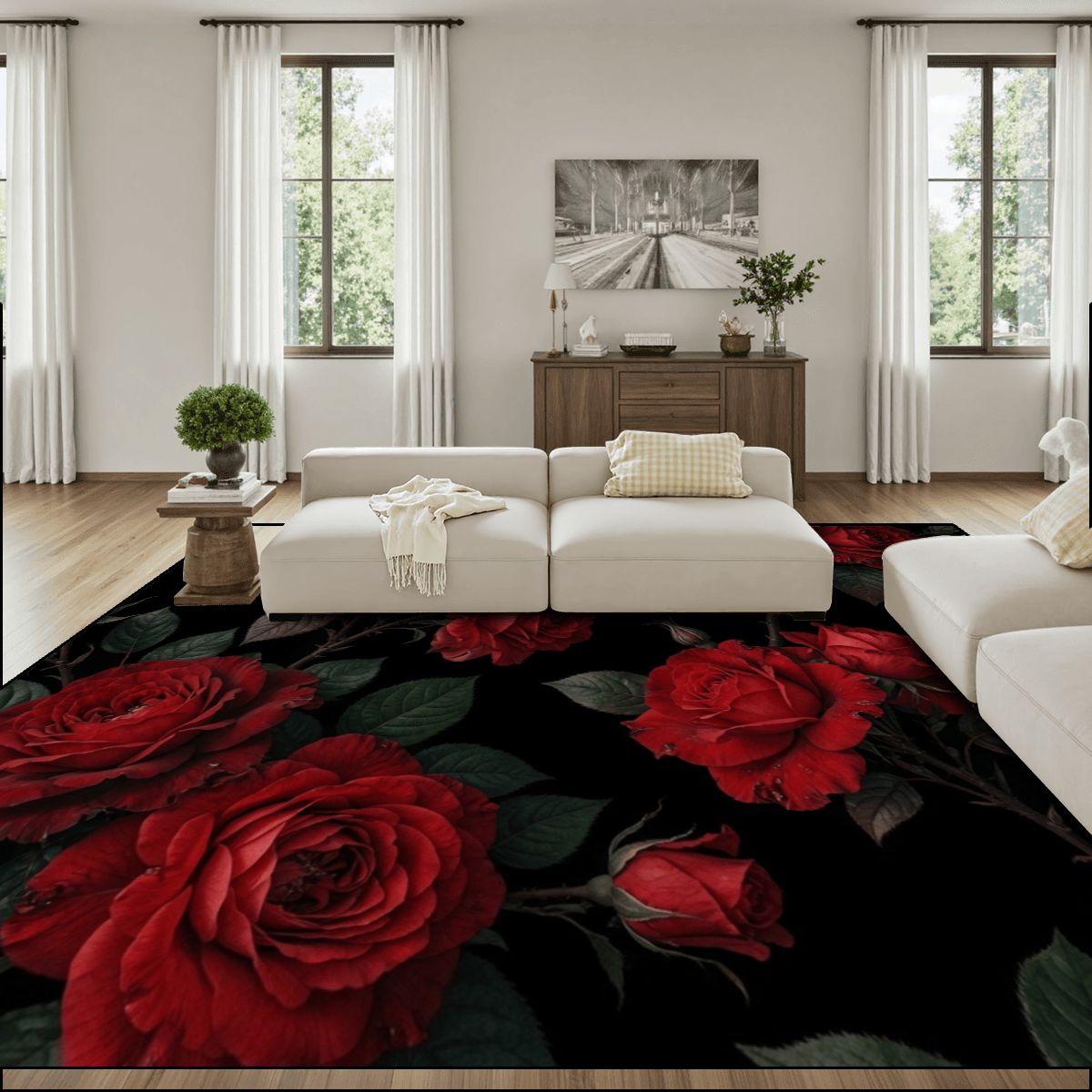 Large Area Rug Floor Carpet (4:3) 12rozeczerwoneaop