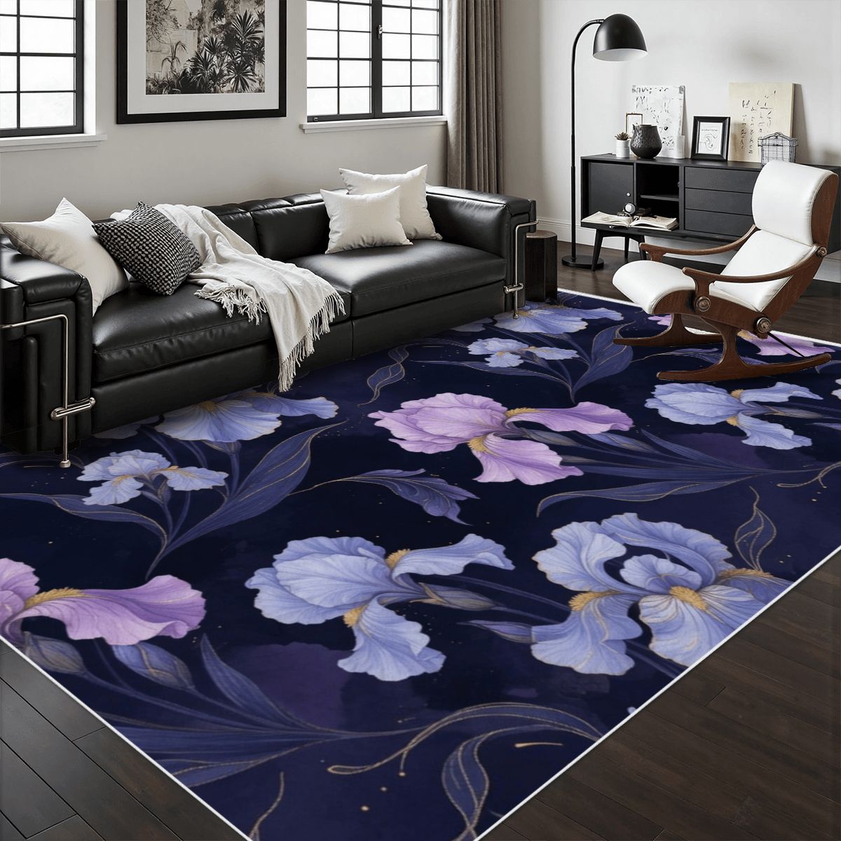 Area Rug with White Border 13irysyindigoaop
