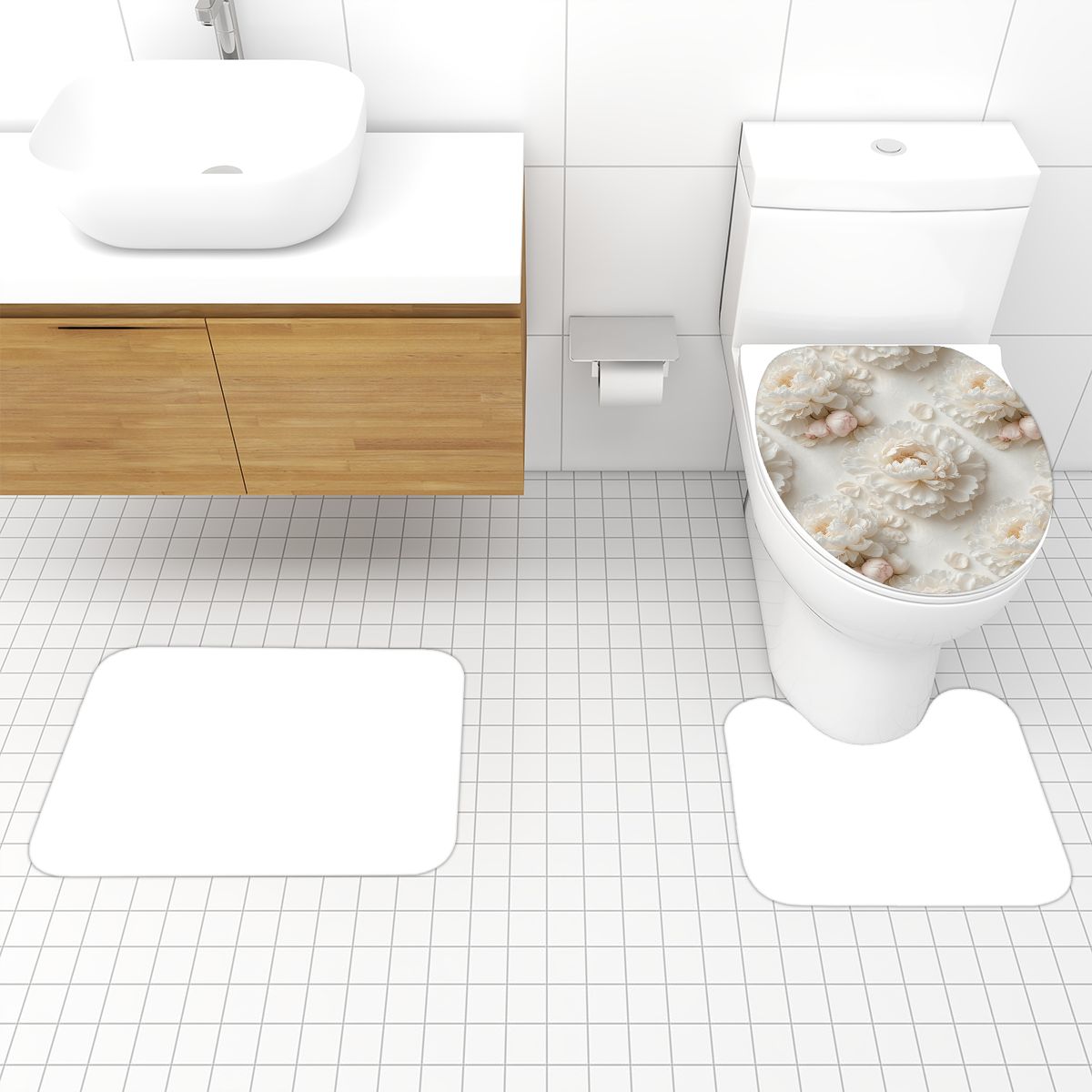 Bathroom Rugs Set 3 pcs 36peoniebialav2aop