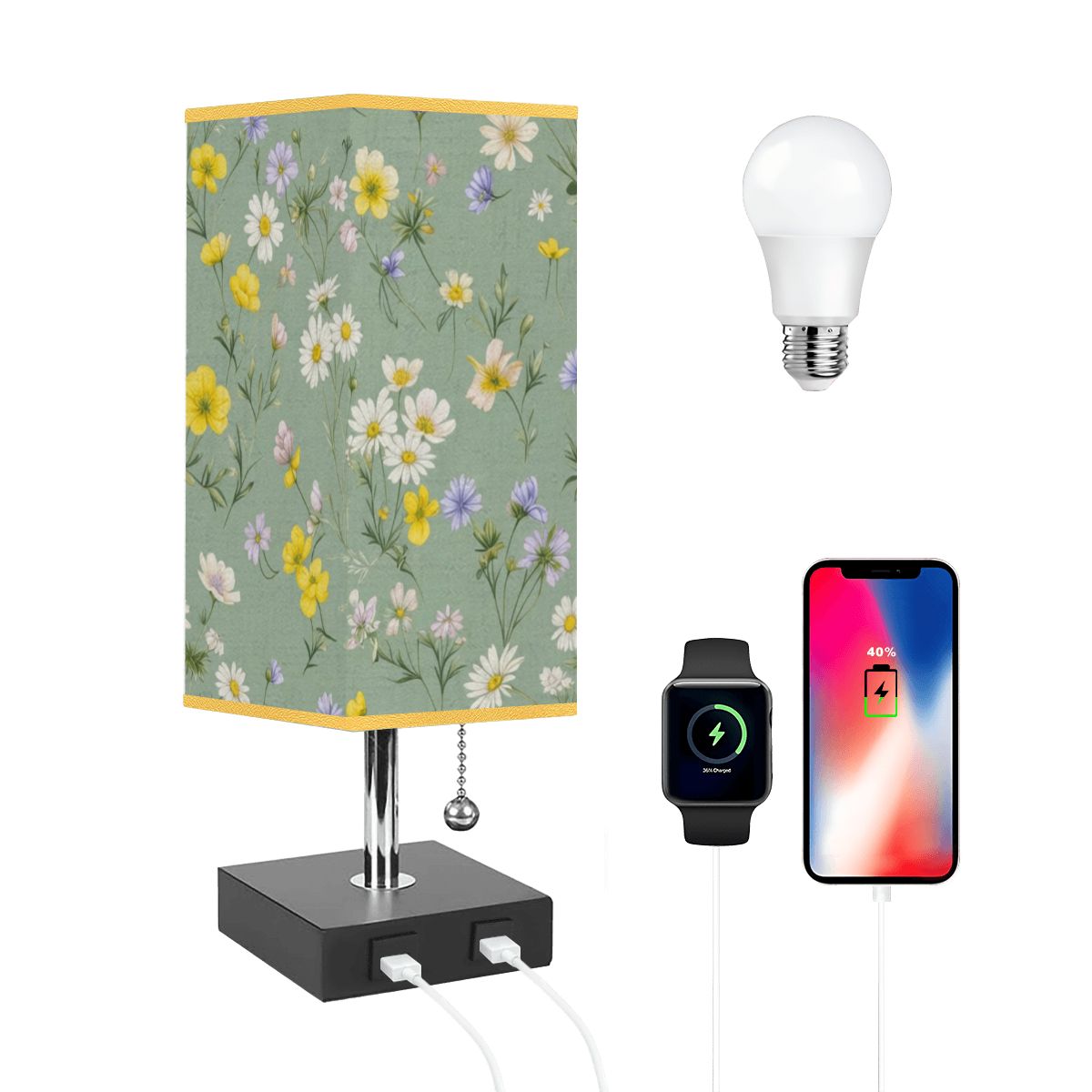 Square Table Lamp with USB Port Gold Trim 49lackav2aop