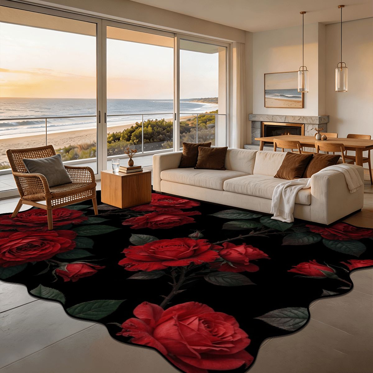 Scalloped Area Rug 144"x108" 12rozeczerwoneaop