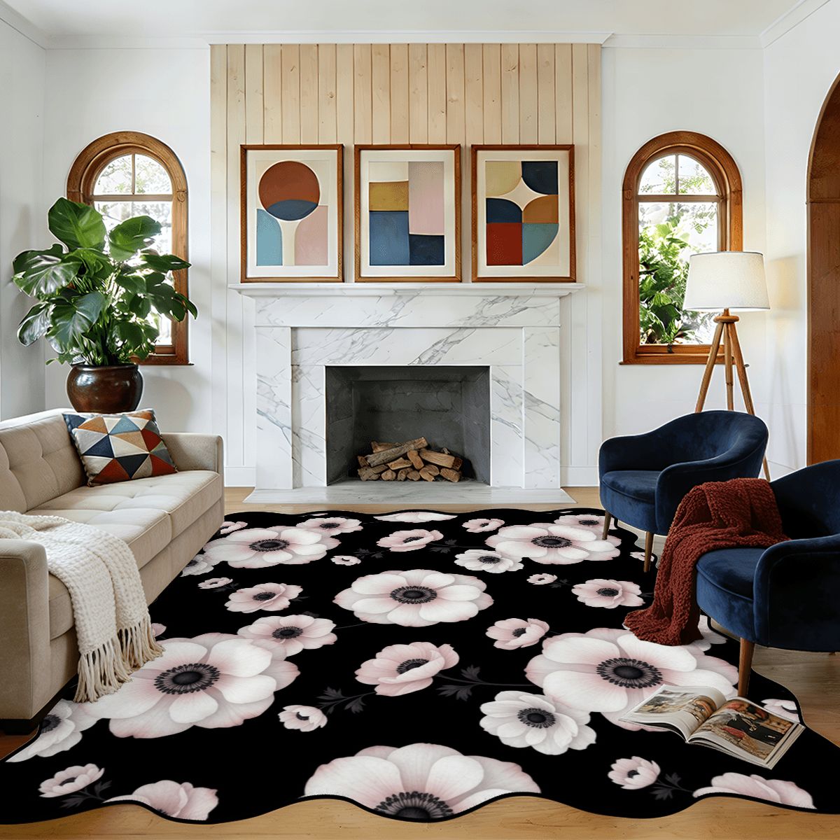 Scalloped Area Rug 120"x96" 21anemonynoiraop