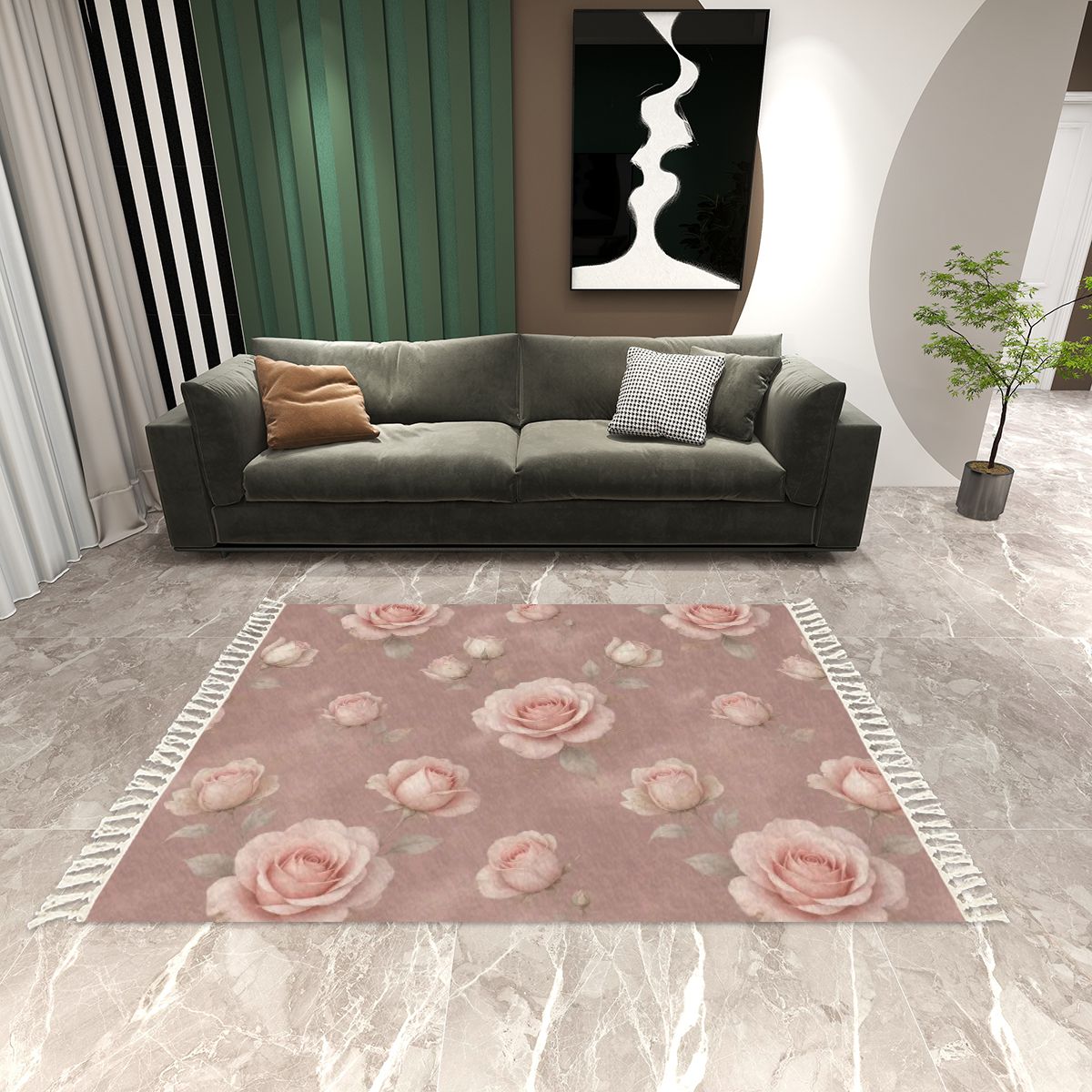 Roze Blush — Rug with tassels