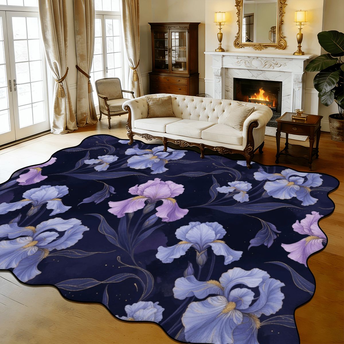 Scalloped Area Rug 168"x118" 13irysyindigoaop