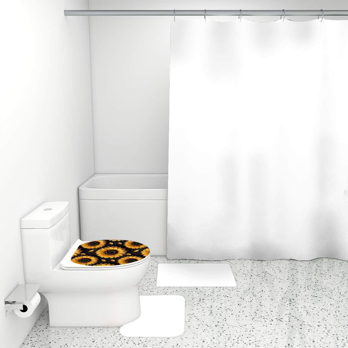 Bathroom Rugs Set with Shower Curtain 4 pcs 47slonecznikiv2aop