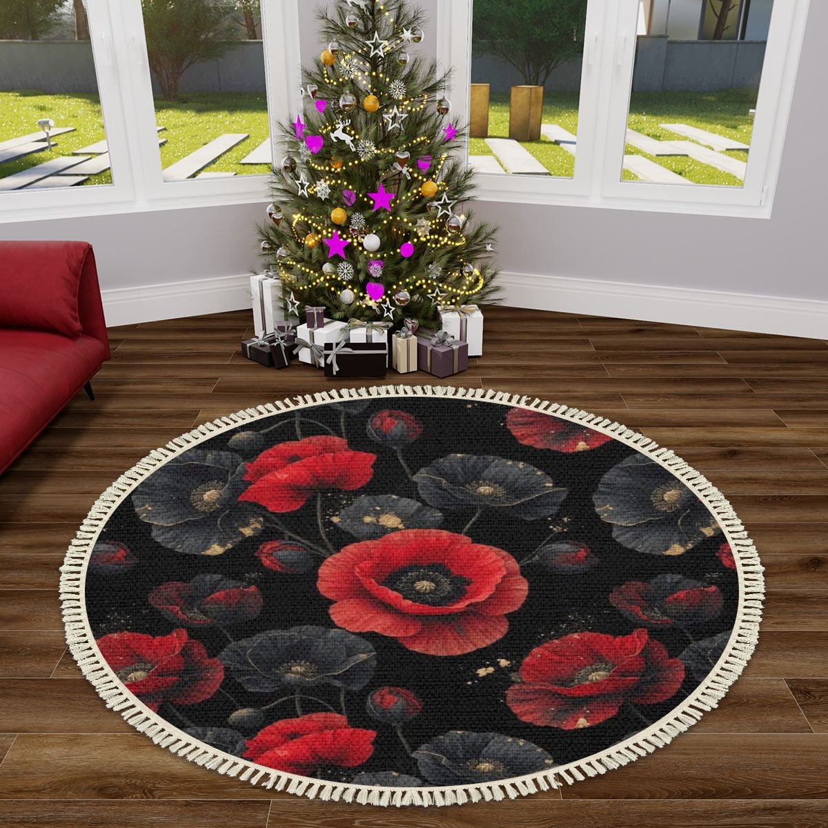 Multiple Sizes Round Area Rug with Tassels 42makiv2aop