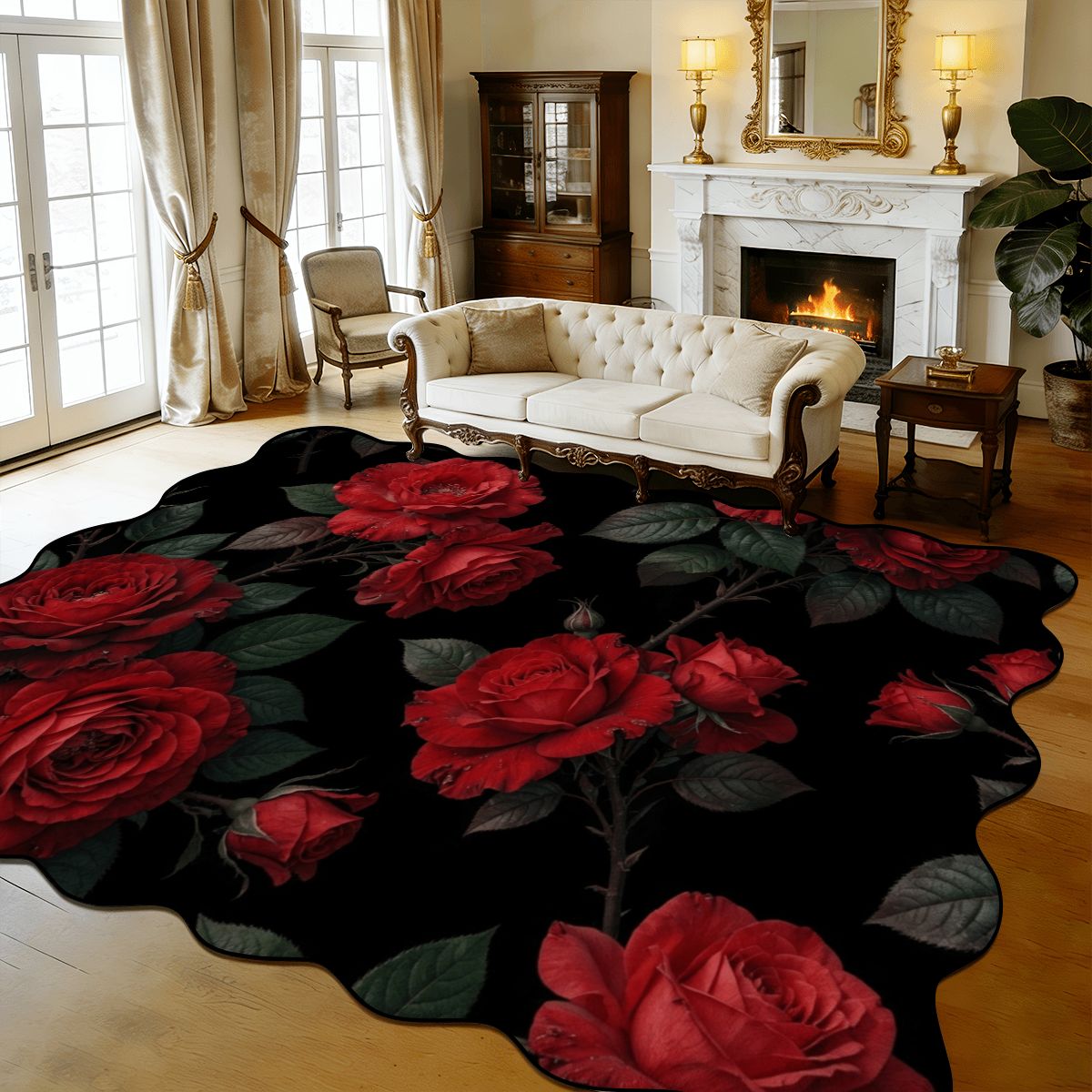 Scalloped Area Rug 168"x118" 12rozeczerwoneaop