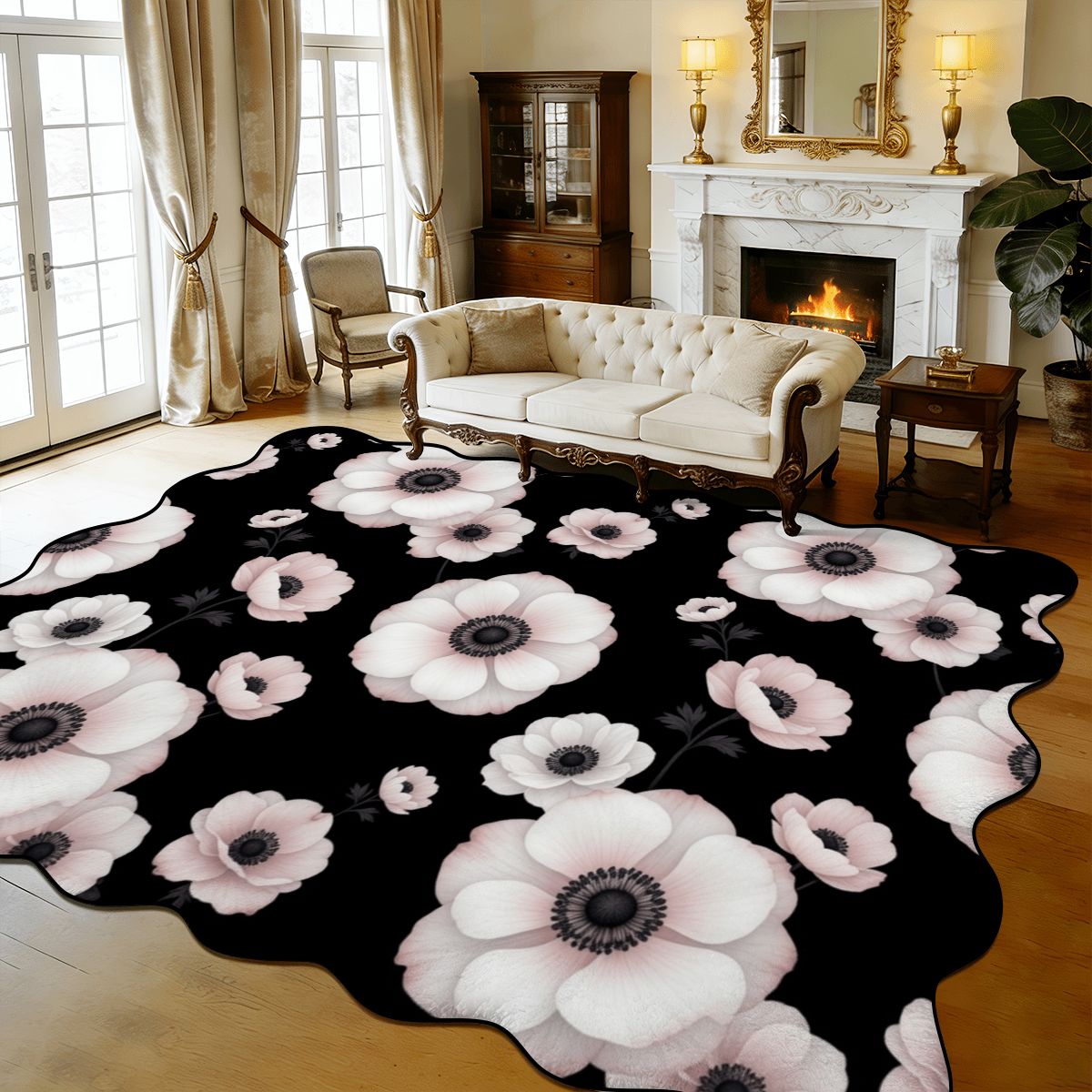 Scalloped Area Rug 168"x118" 21anemonynoiraop