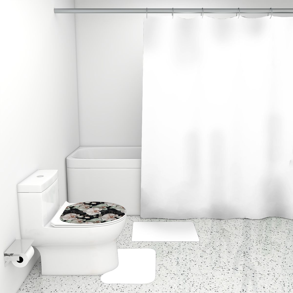 Bathroom Rugs Set with Shower Curtain 4 pcs 28orchideegesteaop