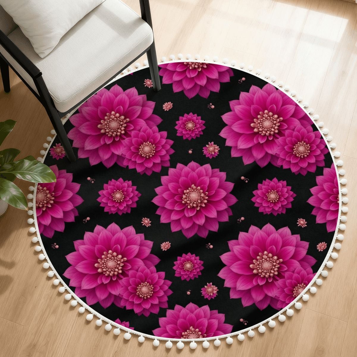 Round Area Rug with Pom Poms 31daliefuksjav2aop