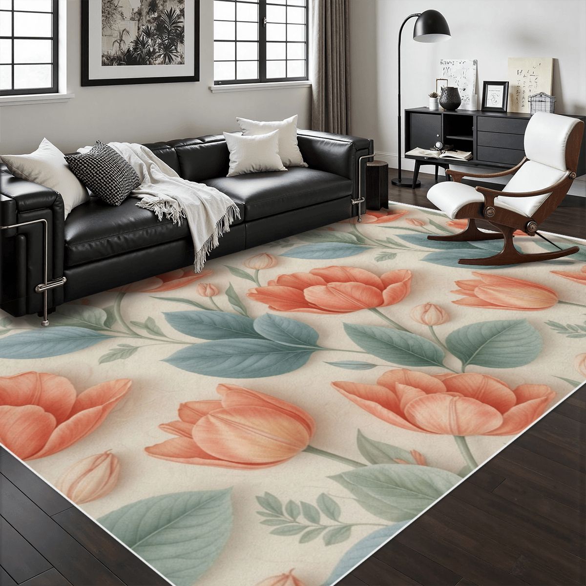 Area Rug with White Border 48"x72" 39tulipanyv2aop