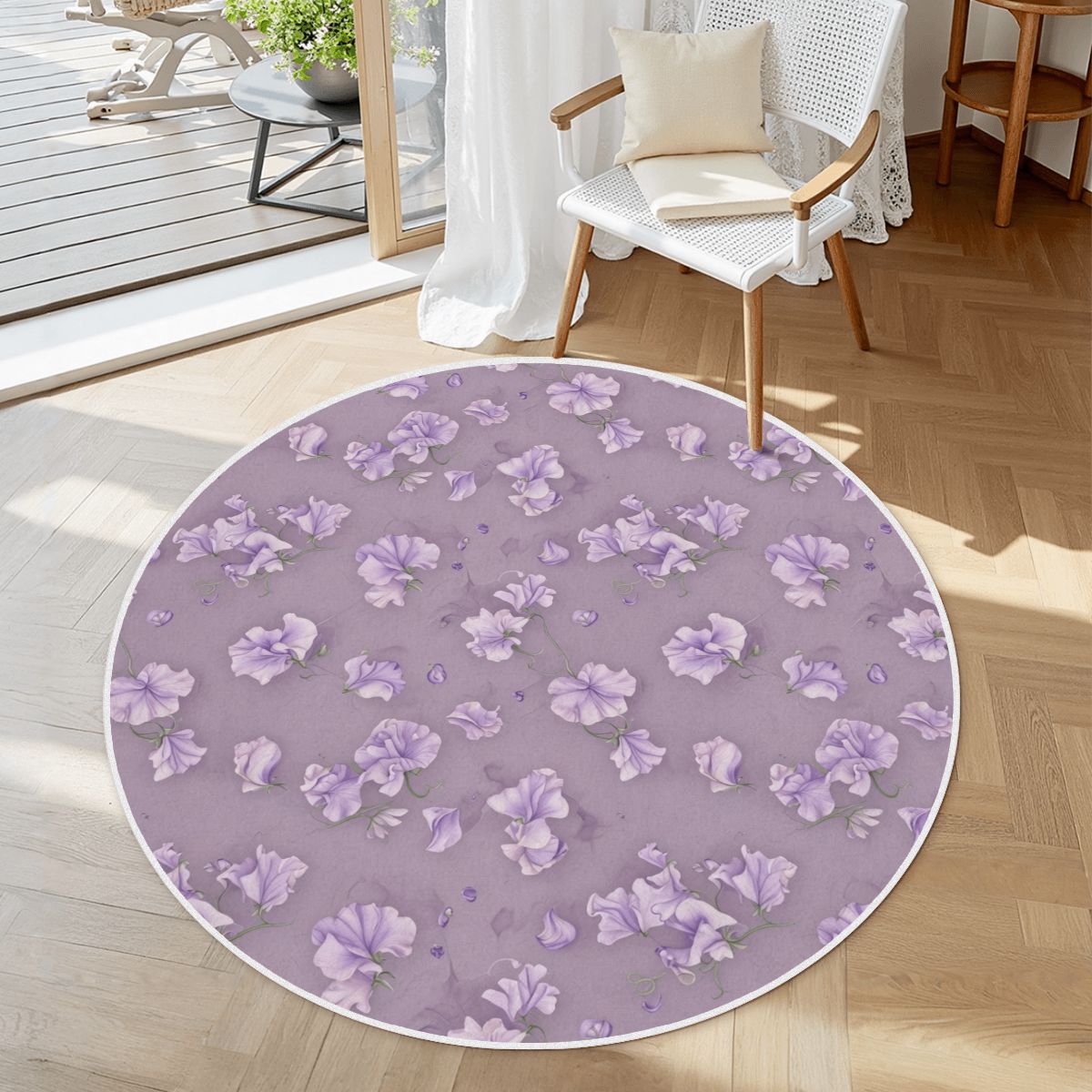 Soft Round Area Rug with White Border 23groszeklawendaaop
