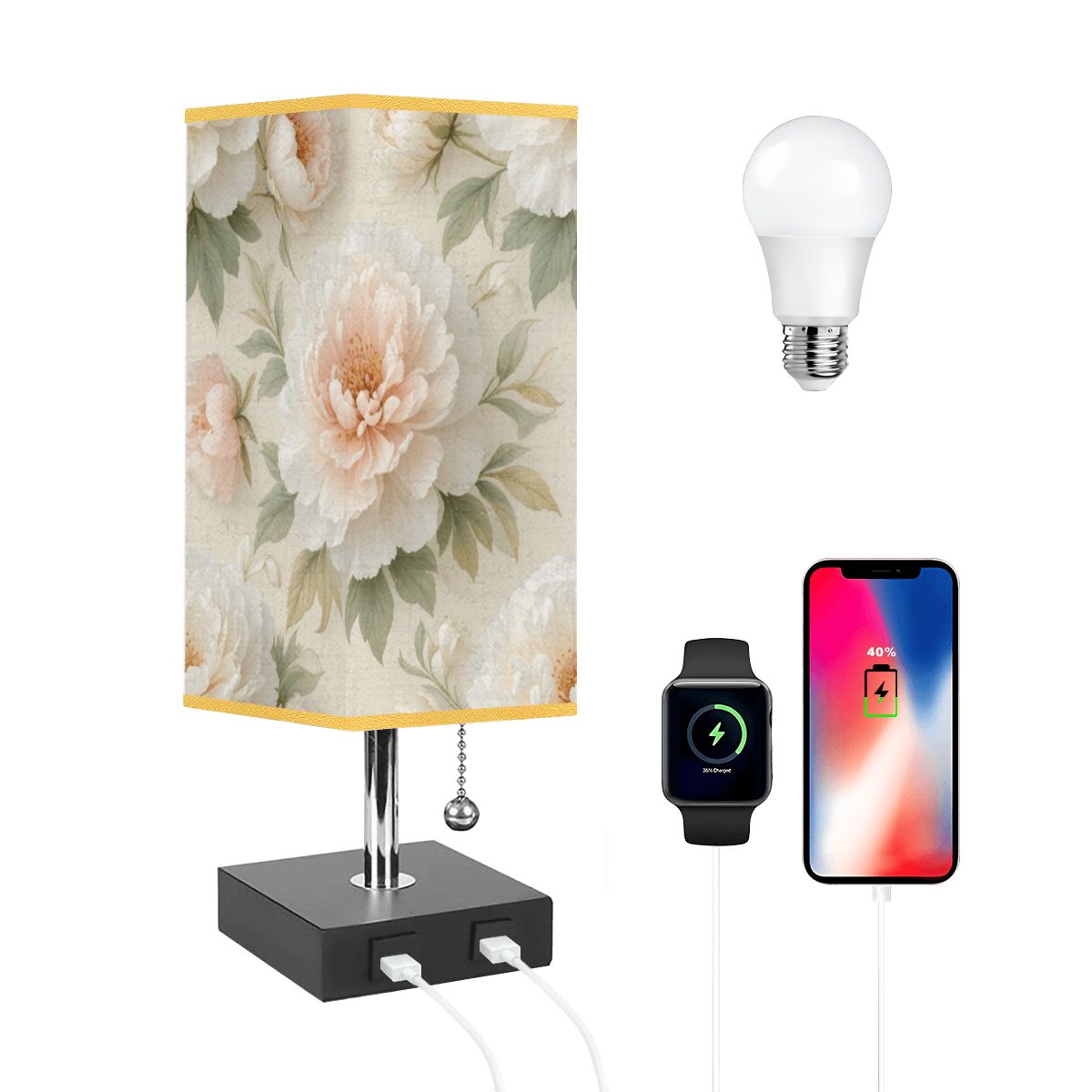 Peonie Biala — Lampa stołowa kwadratowa