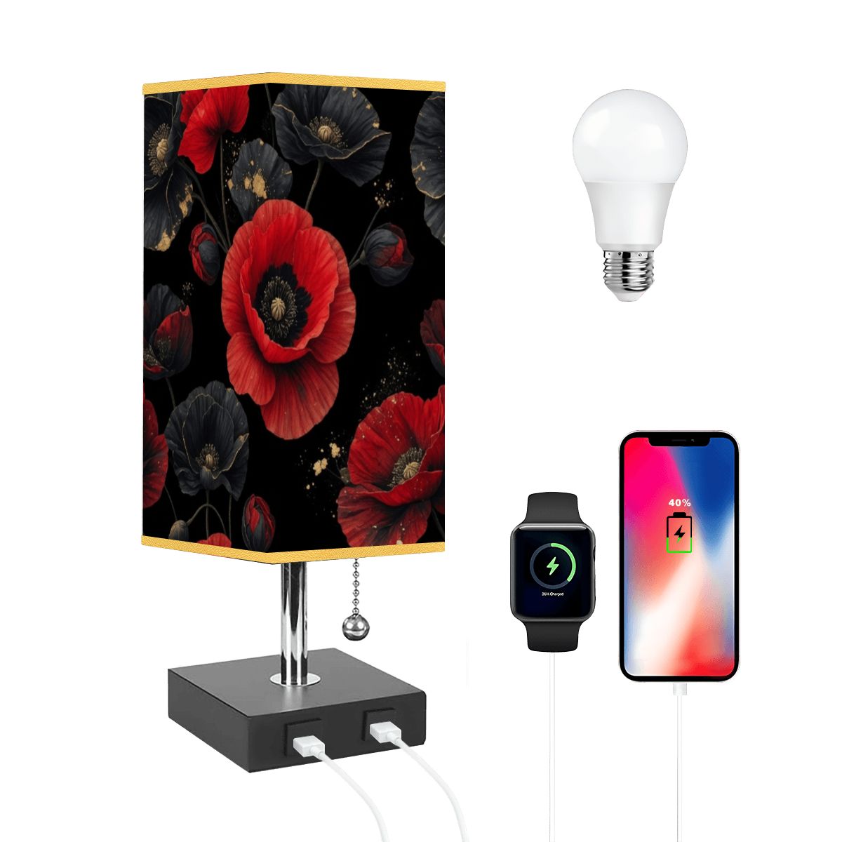 Square Table Lamp with USB Port Gold Trim 42makiv2aop